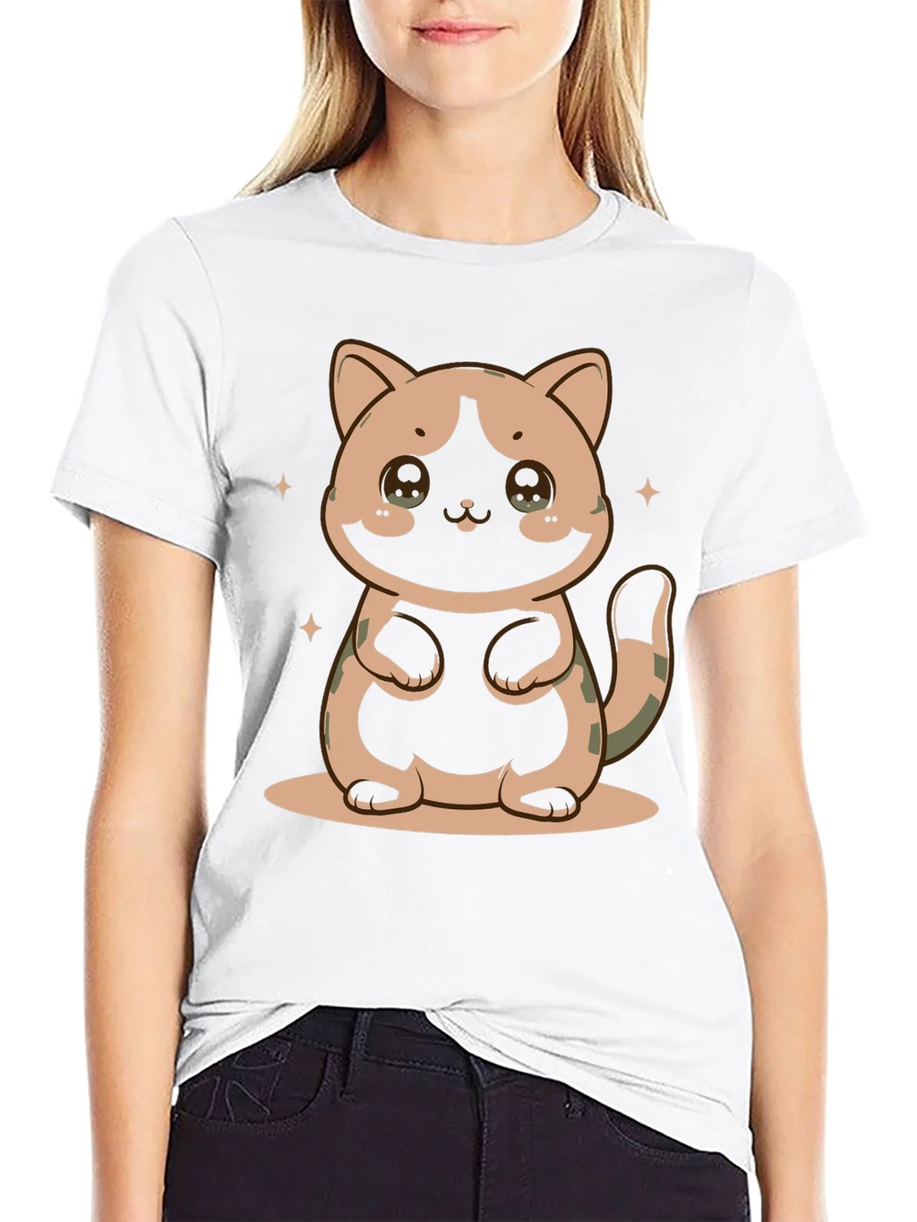 Cute Cat Graphic Print Black T-Shirt product image 8