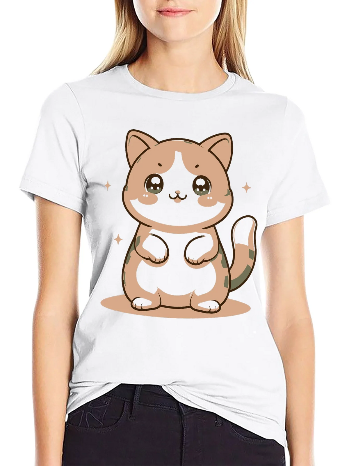 Cute Cat Graphic Print Black T-Shirt product image 8