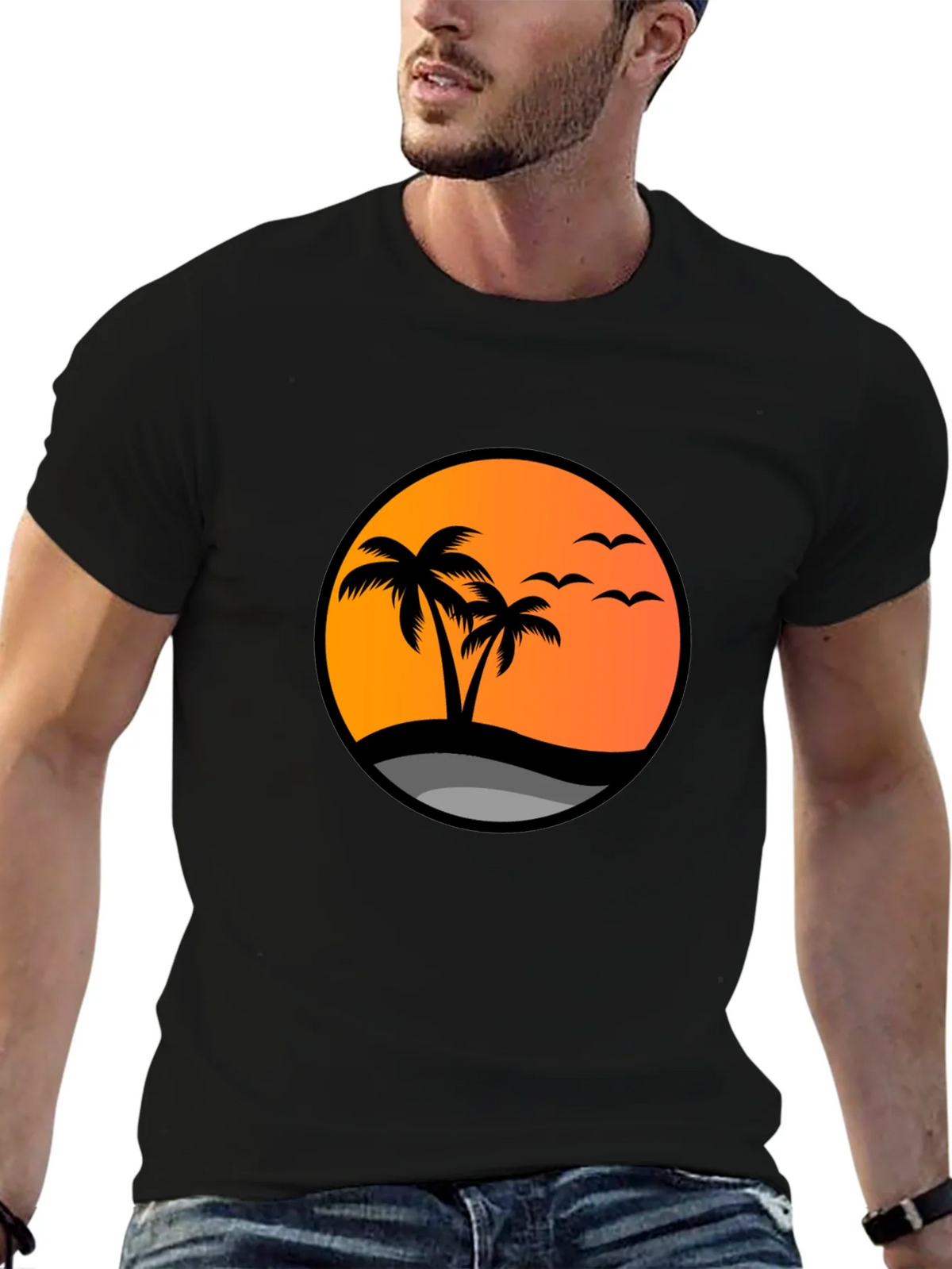 Sunset Palm Tree Graphic Tee - Black product image 6