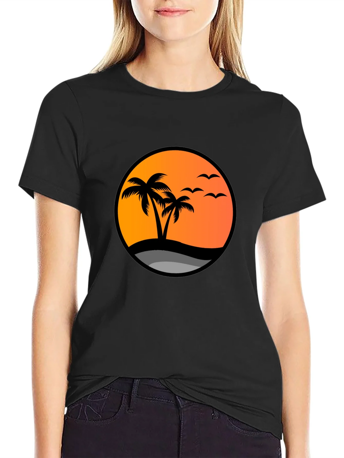 Sunset Palm Tree Graphic Tee - Black product image 2