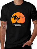 Sunset Palm Tree Graphic Tee - Black product image 1