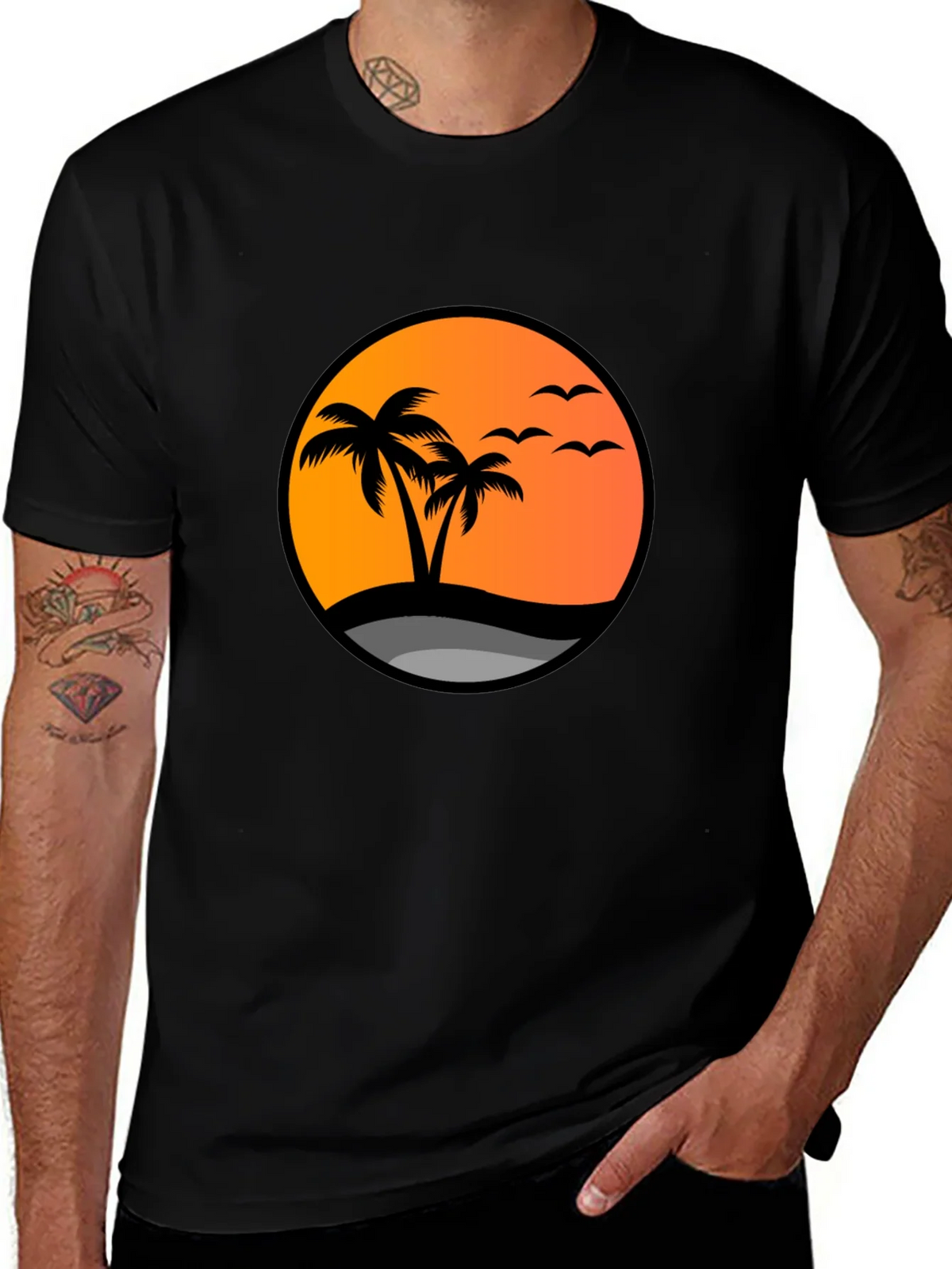 Sunset Palm Tree Graphic Tee - Black product image 1
