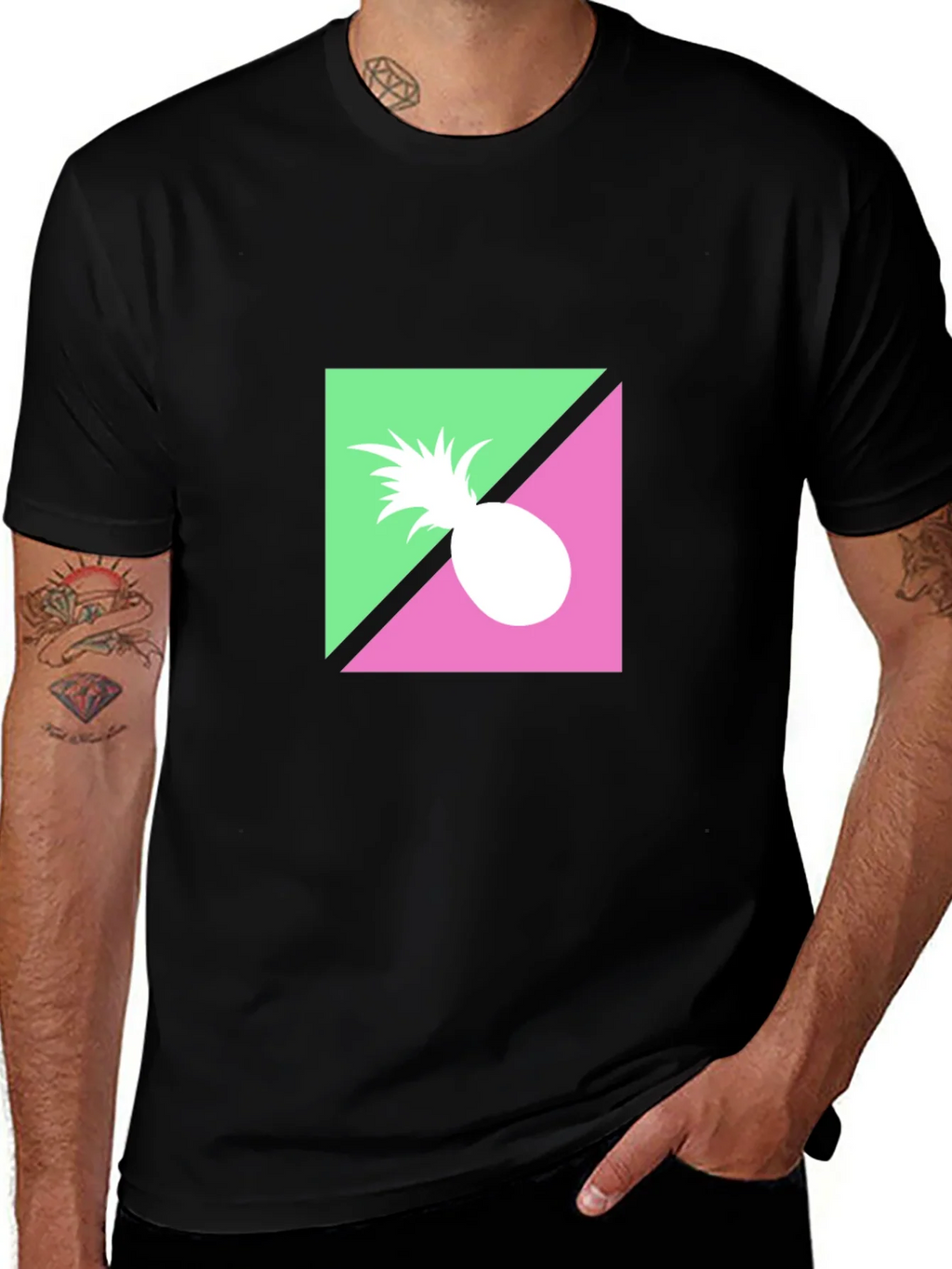 Retro Pineapple Graphic Black T-Shirt product image 1