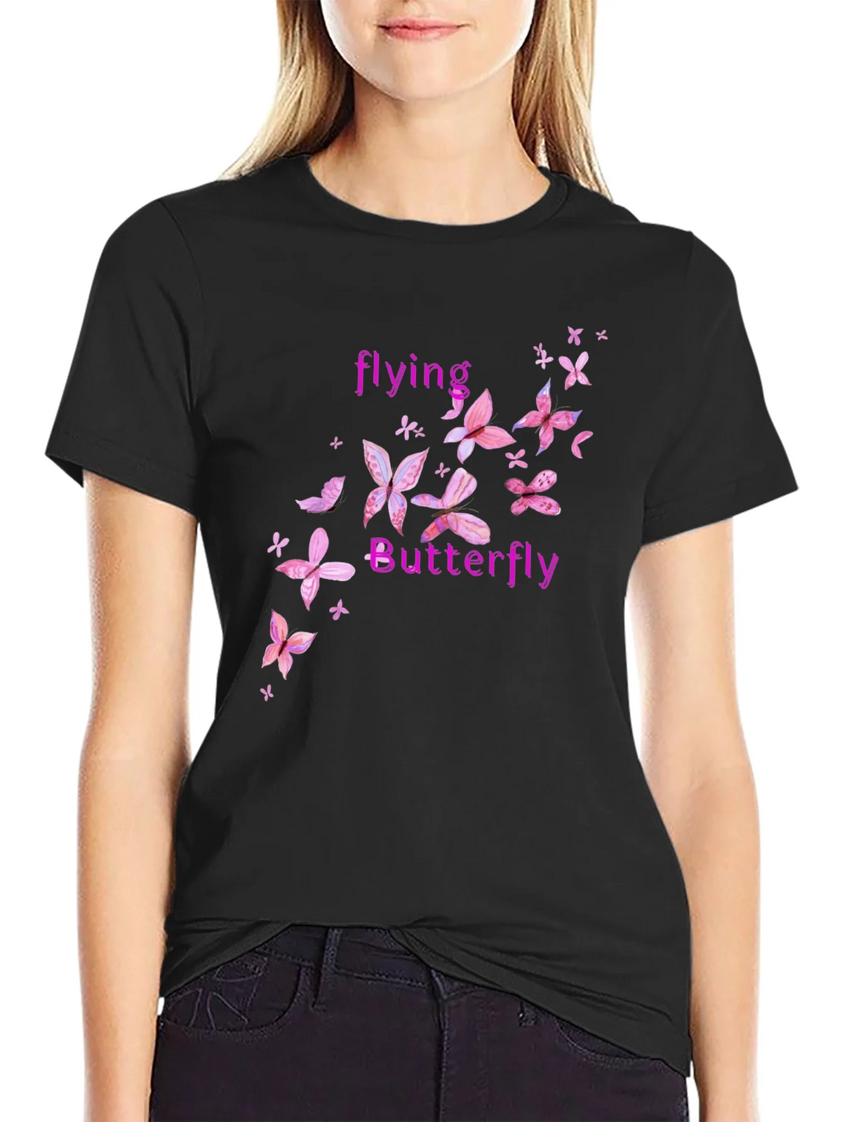 Butterfly Graphic Tee - Pink Floral Design product image 1