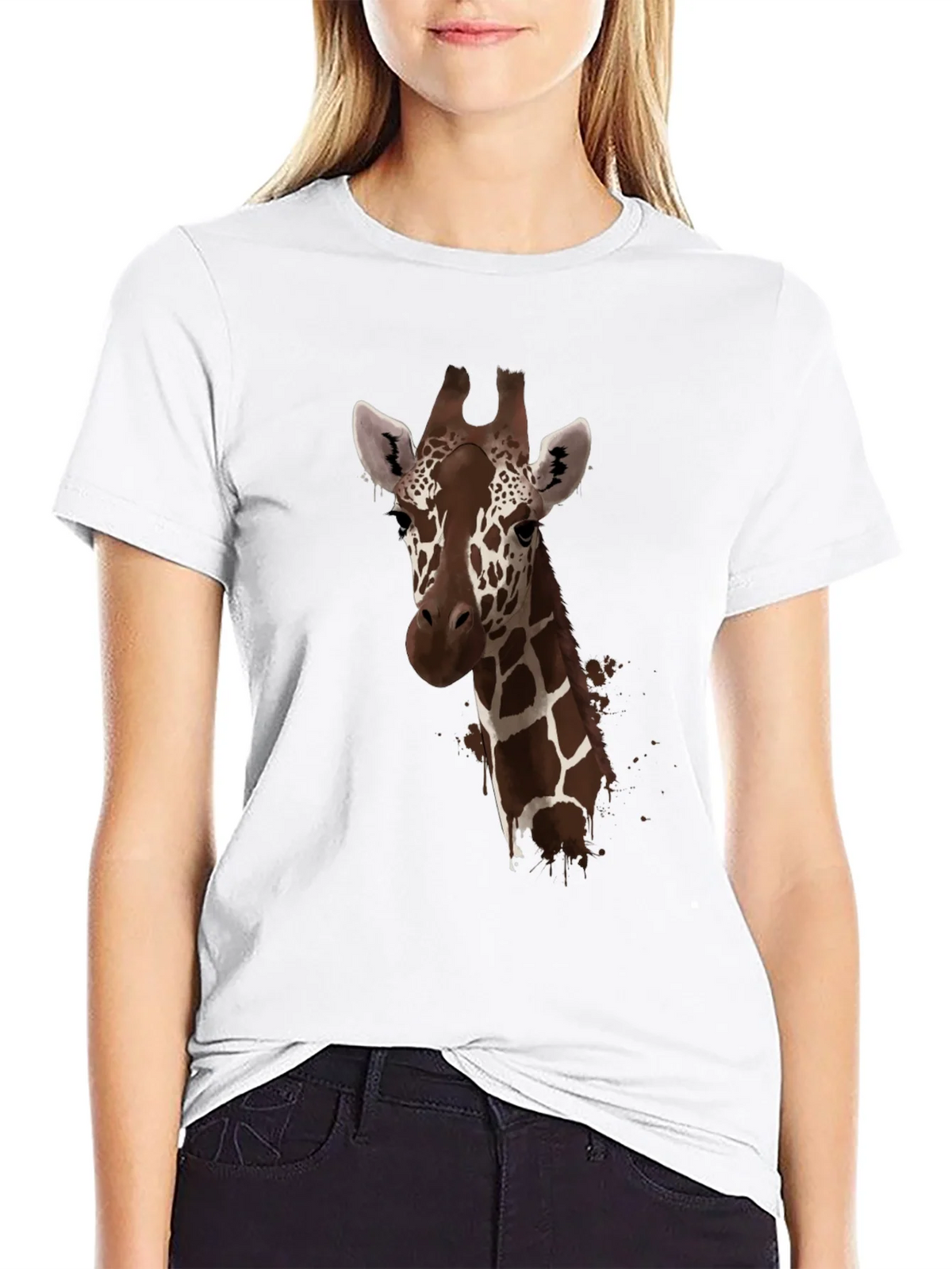 Giraffe Print Black T-Shirt - Stylish Animal Design product image 8