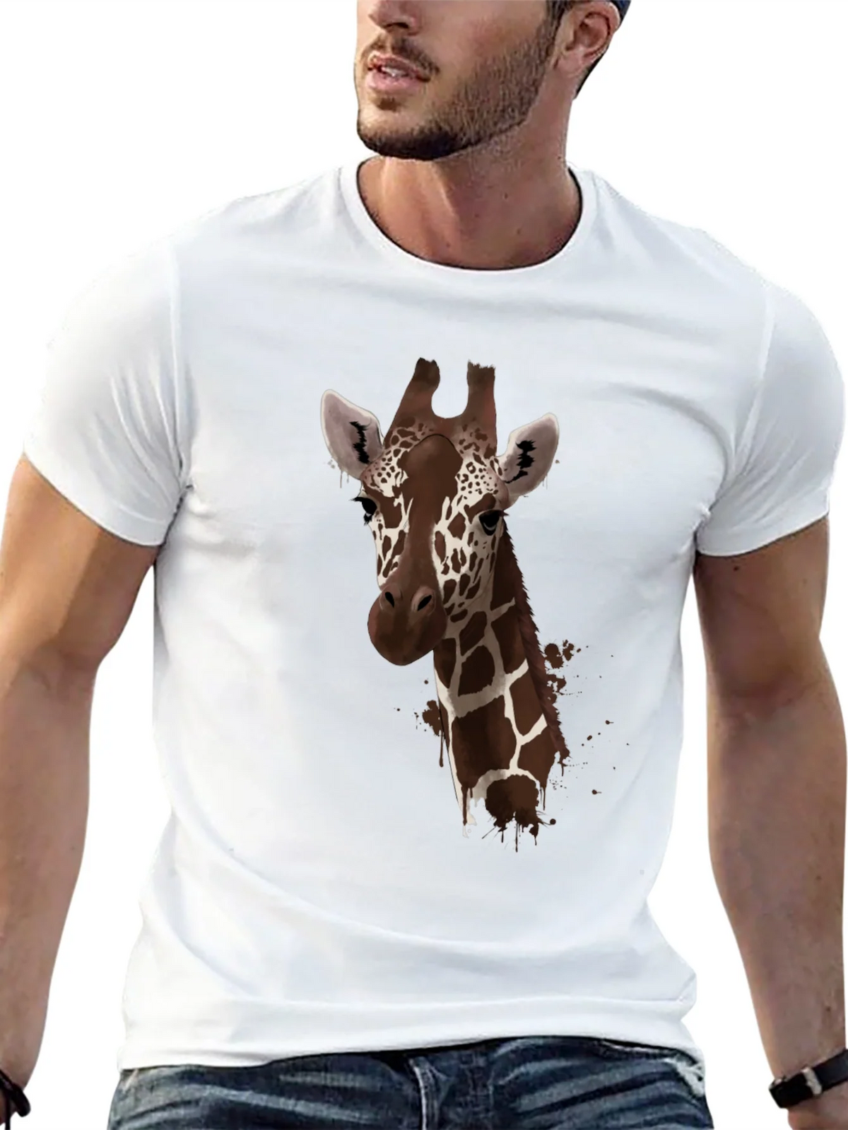 Giraffe Print Black T-Shirt - Stylish Animal Design product image 12