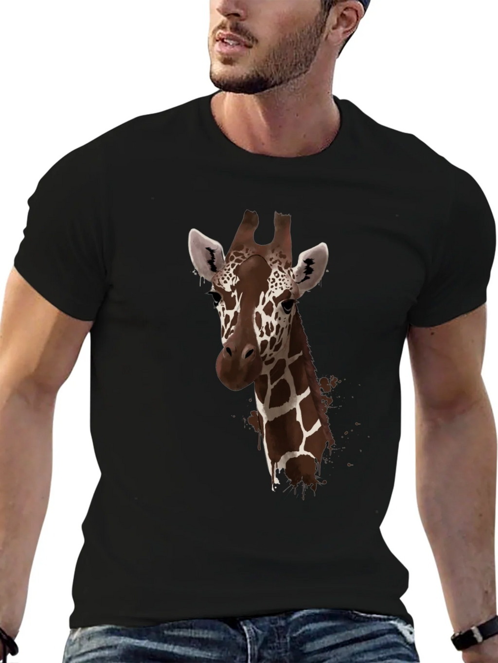 Giraffe Print Black T-Shirt - Stylish Animal Design product image 6