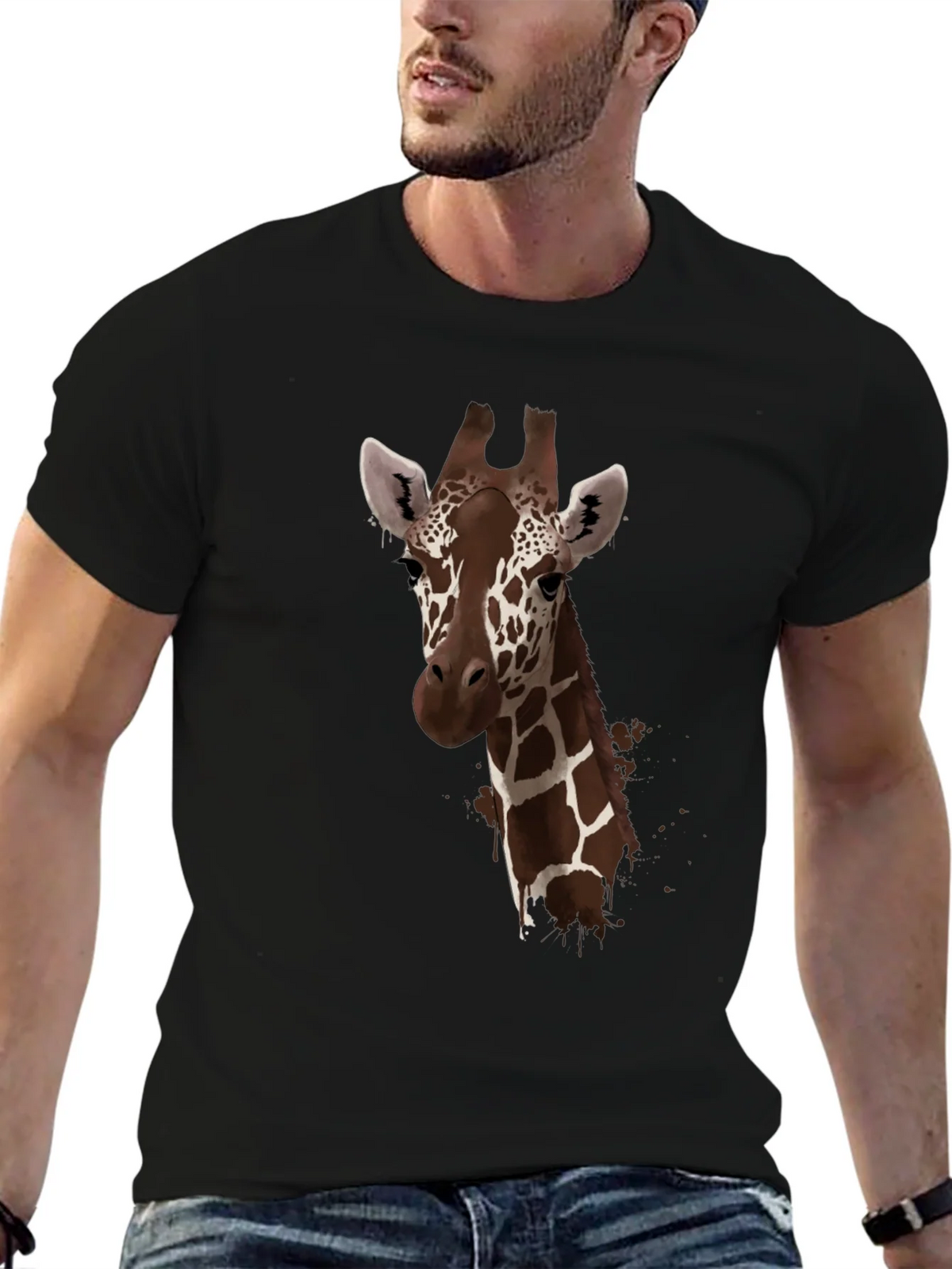 Giraffe Print Black T-Shirt - Stylish Animal Design product image 6