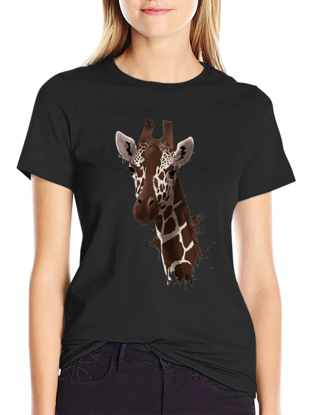 Giraffe Print Black T-Shirt - Stylish Animal Design product image 2