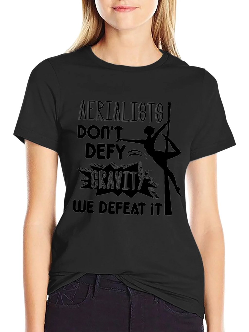 Aerialists Defeat Gravity Black Graphic T-Shirt product image 1