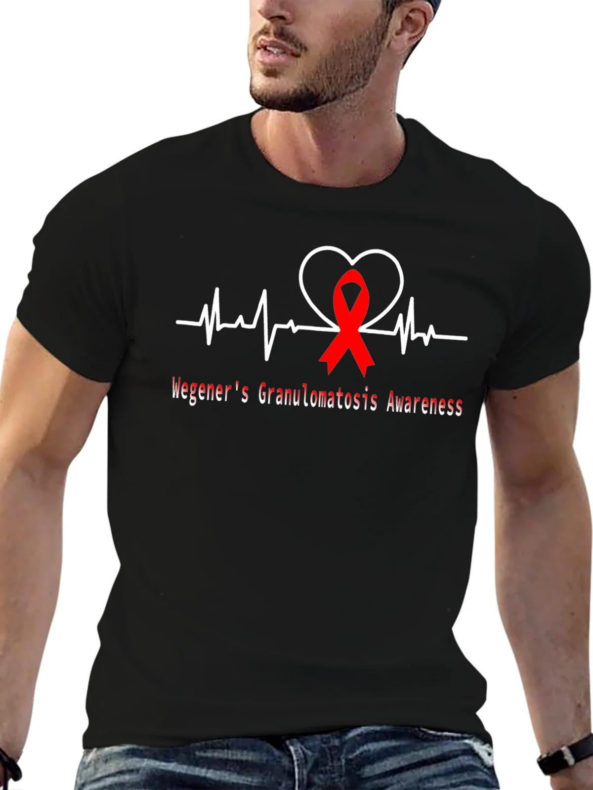 Wegeners Awareness Ribbon Heartbeat T-Shirt product image 6