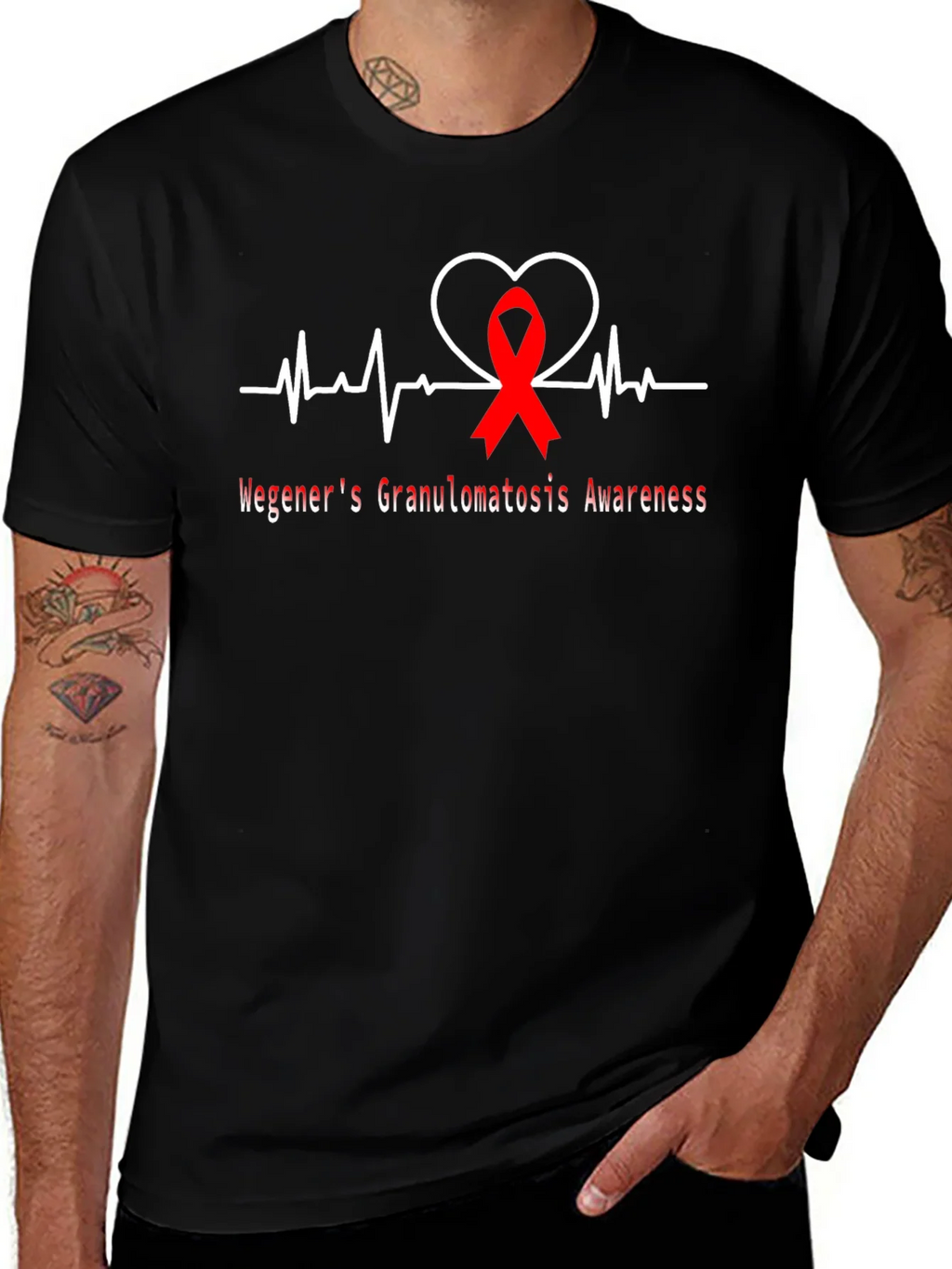 Wegeners Awareness Ribbon Heartbeat T-Shirt product image 1