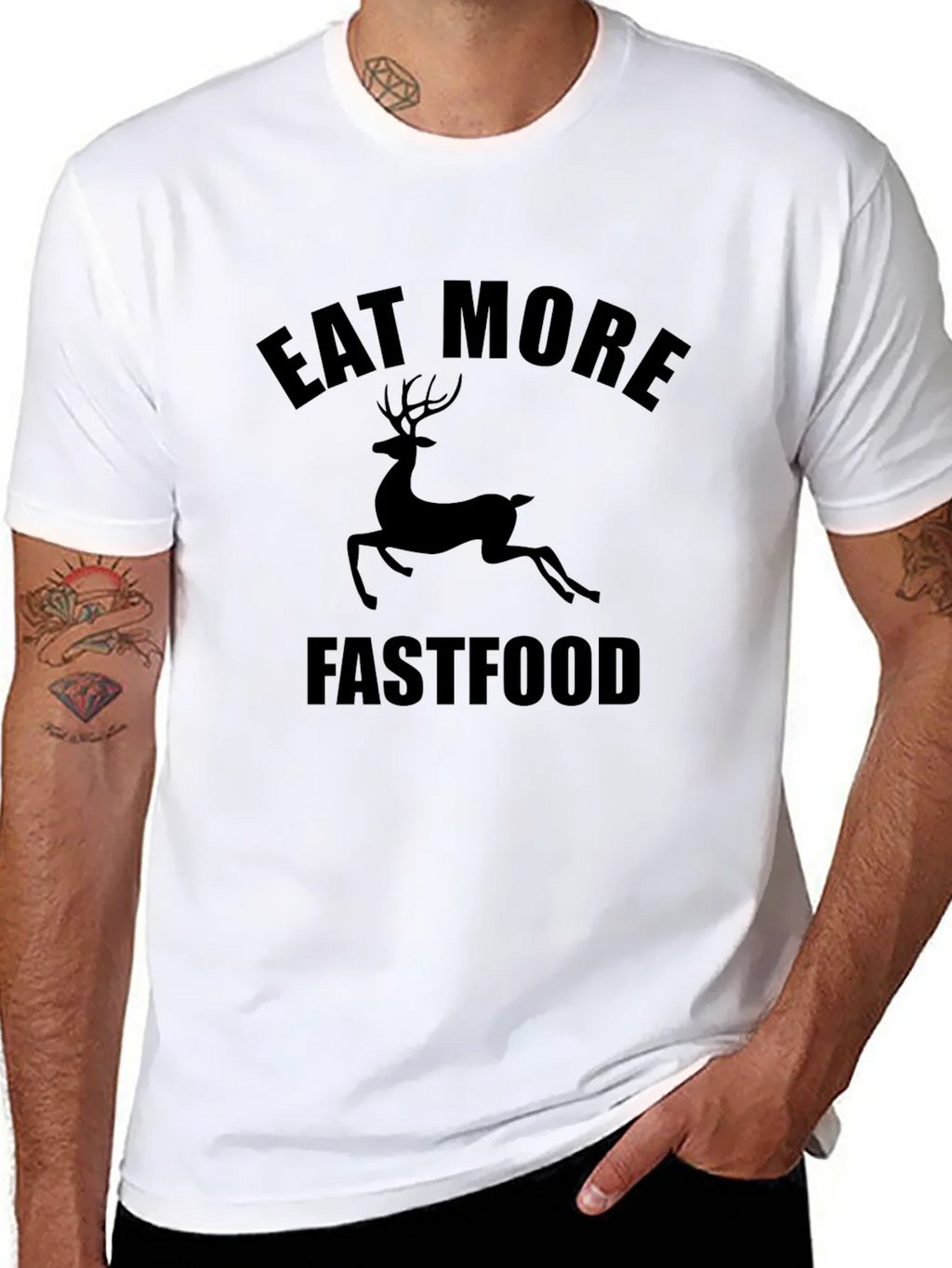 Eat More Fastfood Deer Graphic Tee - Black product image 5