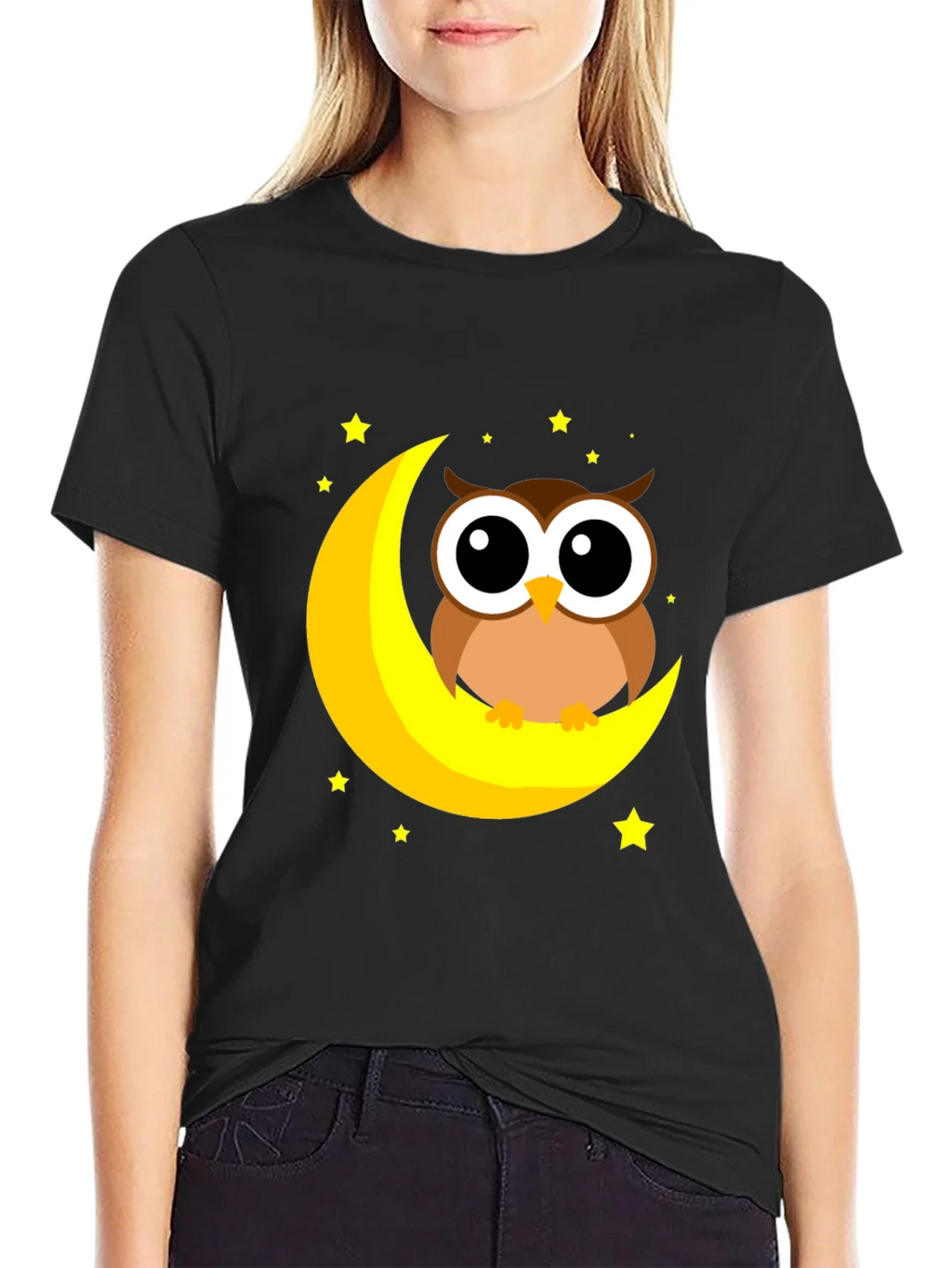 Cute Owl on Moon Graphic Tee product image 2