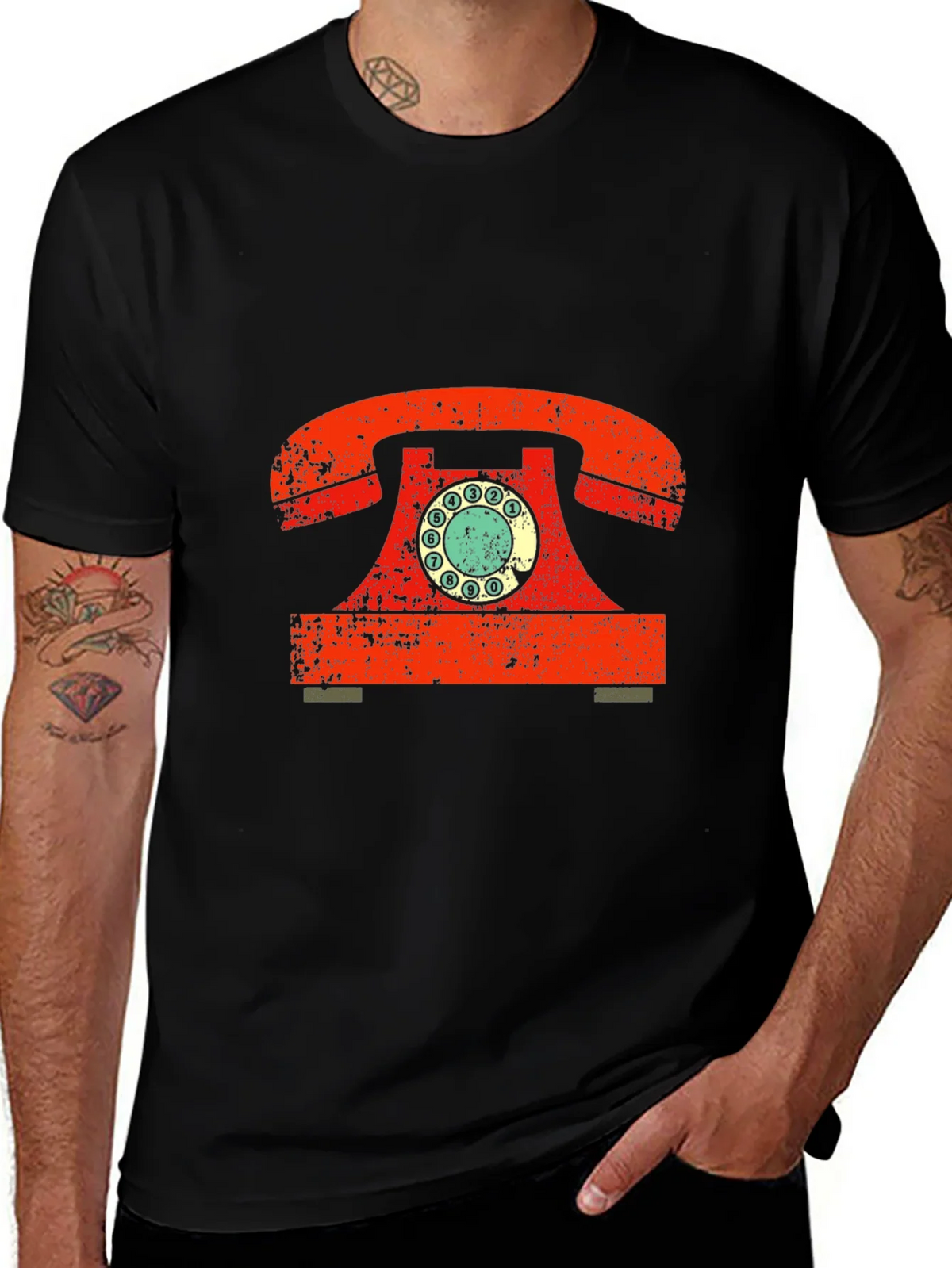 Retro Rotary Phone Graphic Tee - Vintage Style Black T-Shirt product image 1