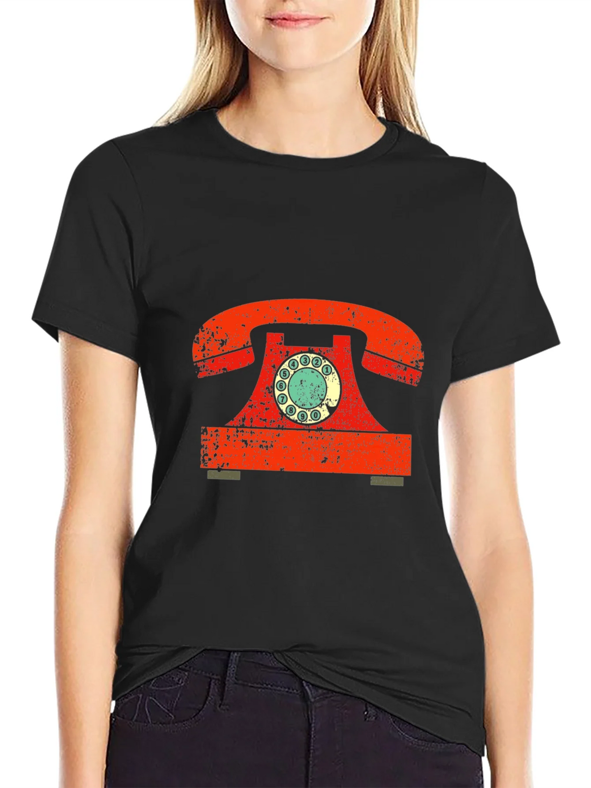 Retro Rotary Phone Graphic Tee - Vintage Style Black T-Shirt product image 2