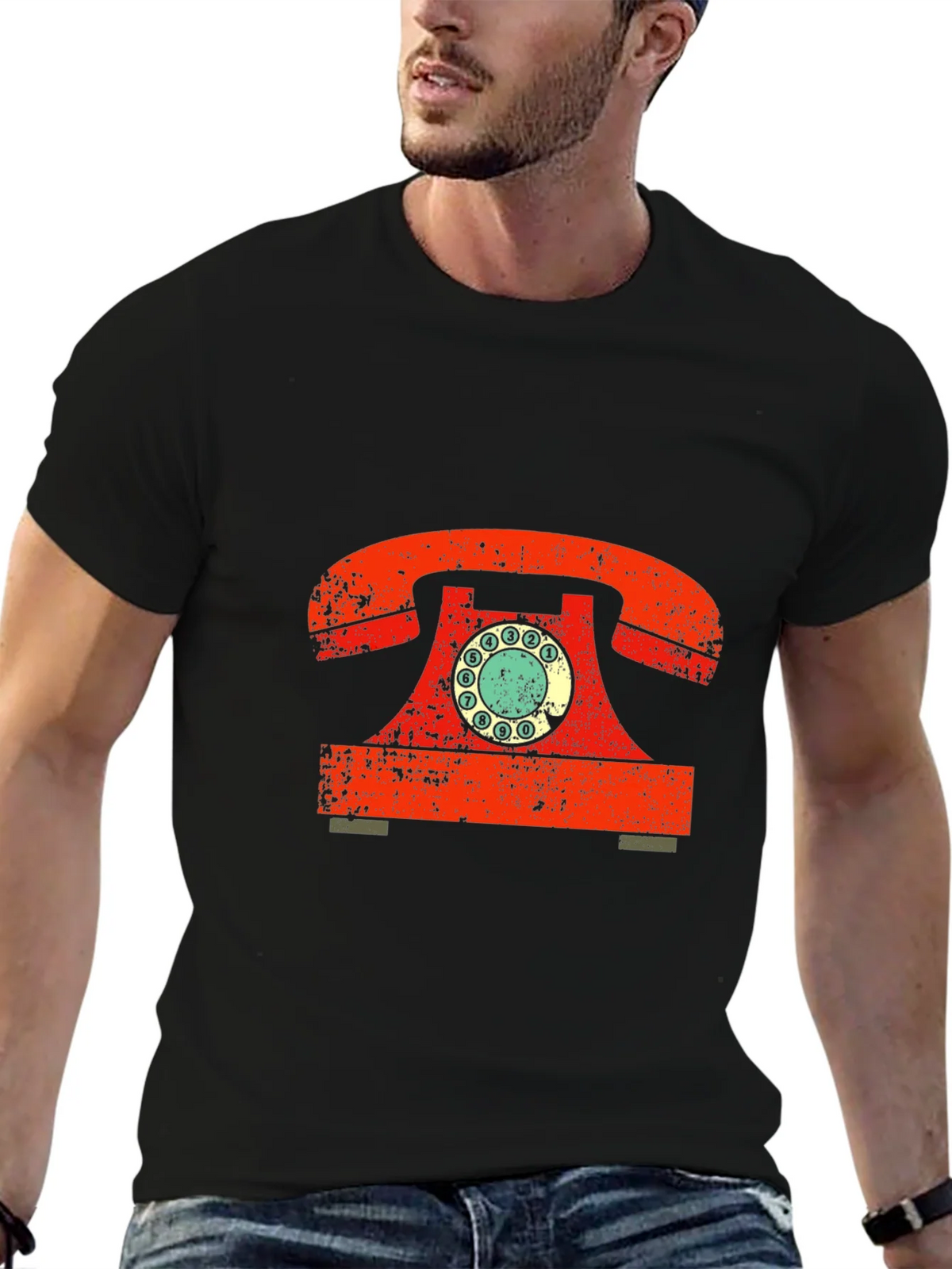 Retro Rotary Phone Graphic Tee - Vintage Style Black T-Shirt product image 6