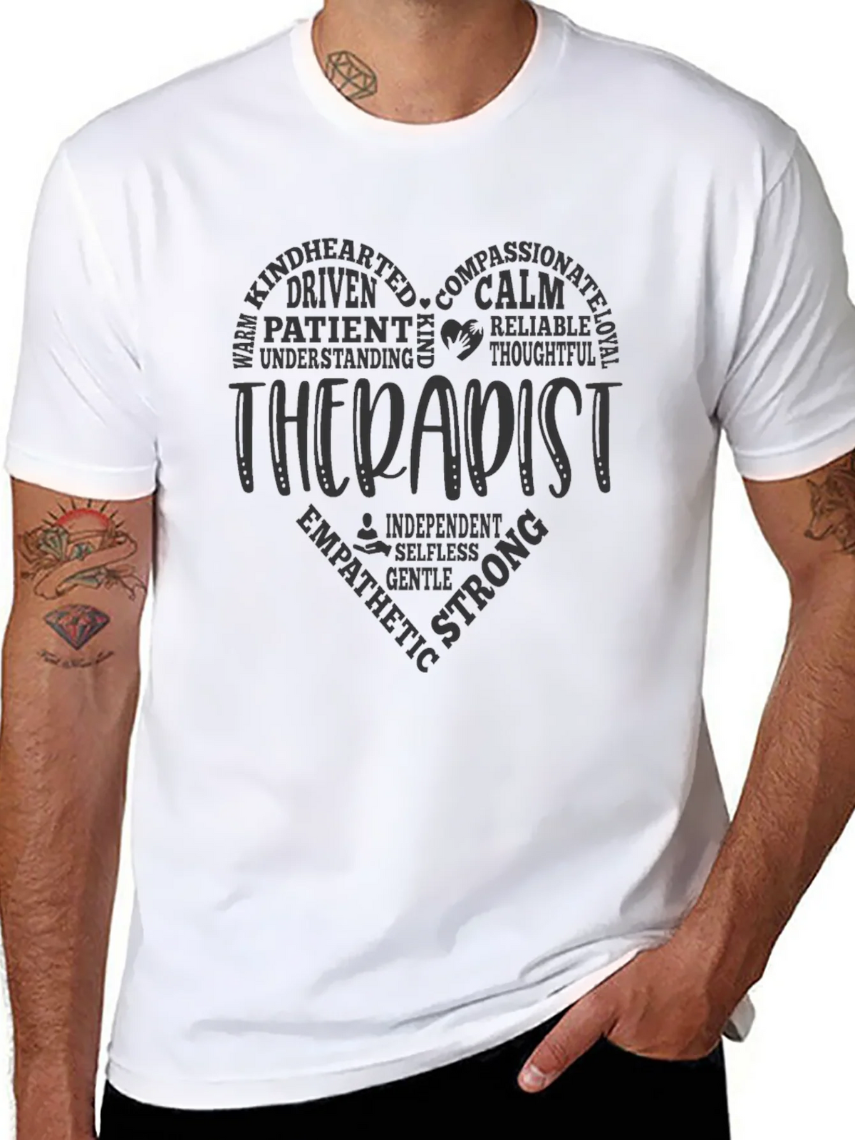 Therapist Heart Word Art T-Shirt Supportive Design product image 7