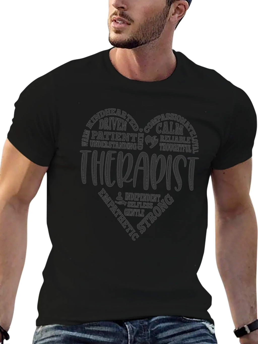 Therapist Heart Word Art T-Shirt Supportive Design product image 6