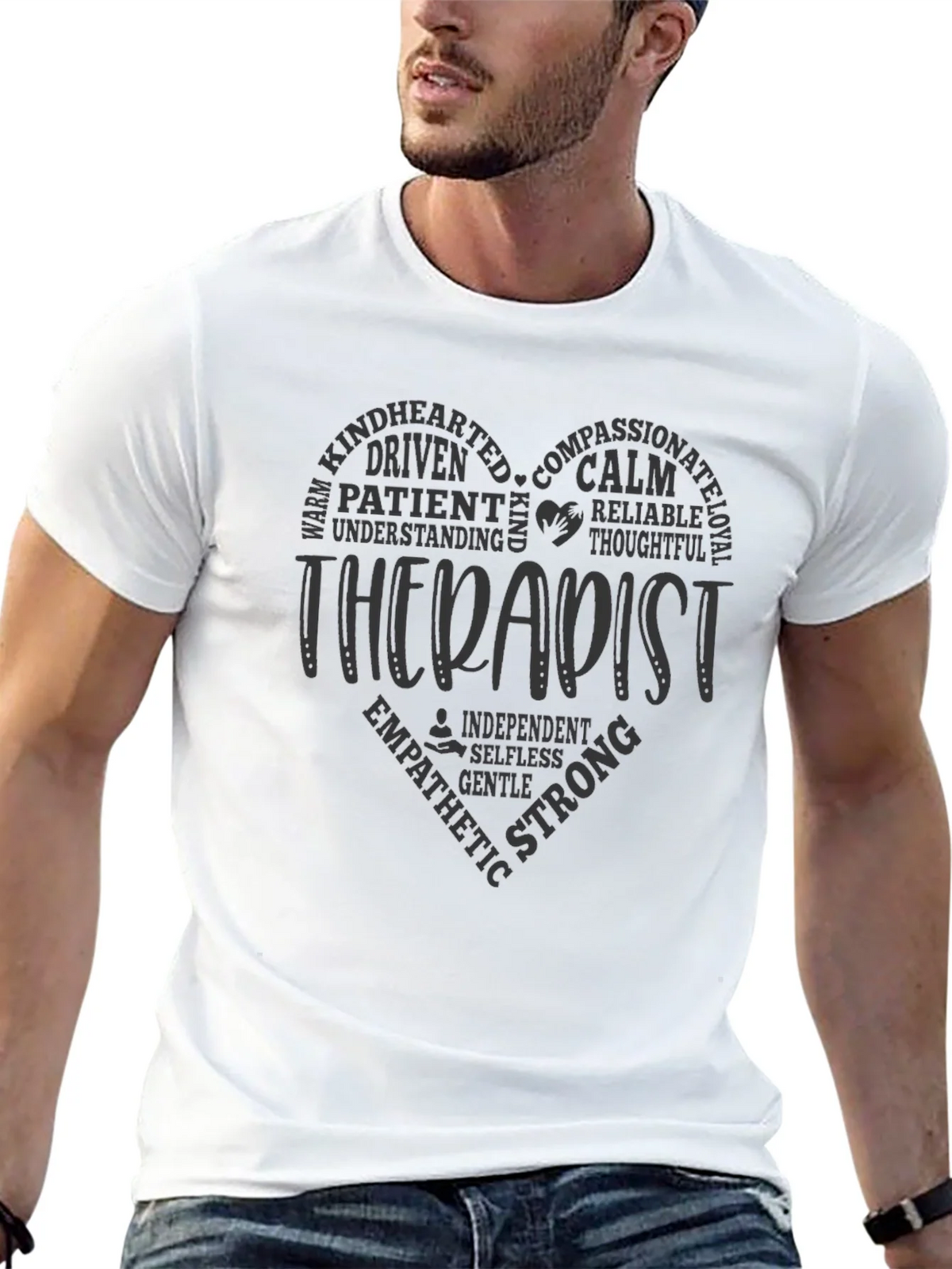 Therapist Heart Word Art T-Shirt Supportive Design product image 12