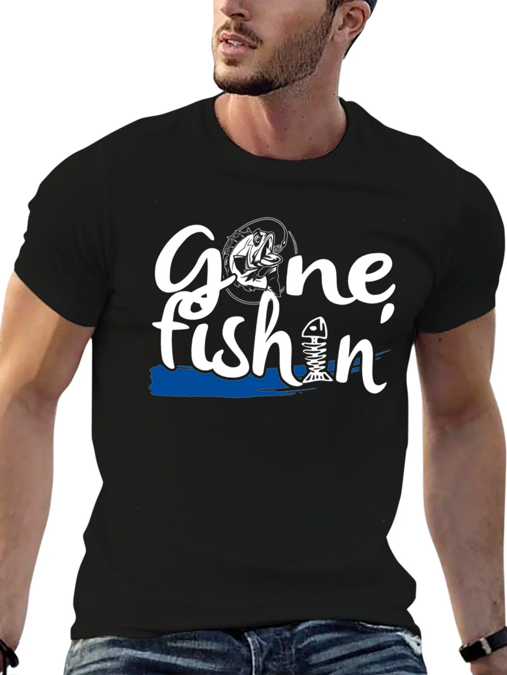 Gone Fishin Black Graphic T-Shirt product image 6