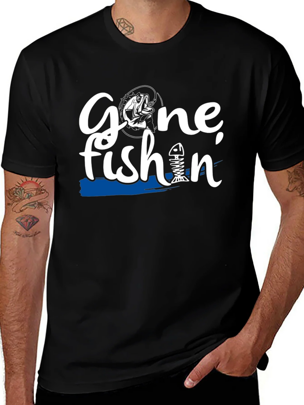 Gone Fishin Black Graphic T-Shirt product image 1