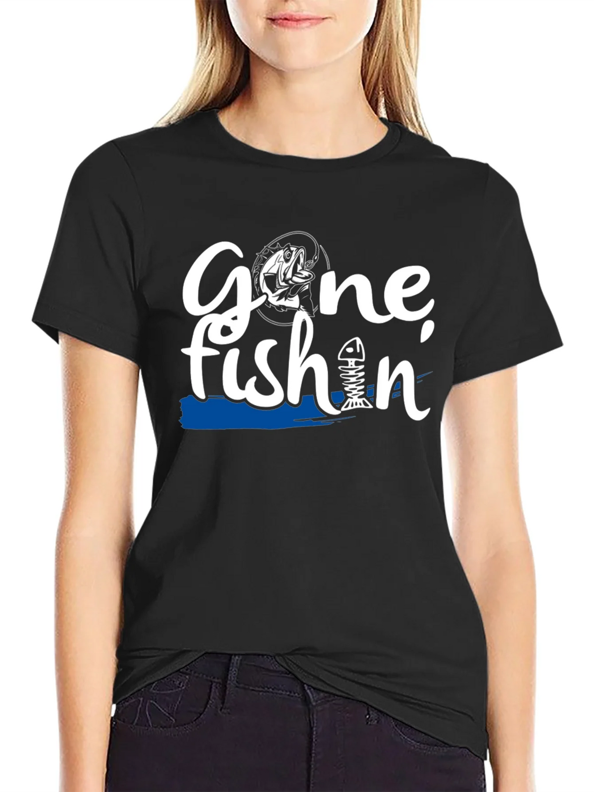 Gone Fishin Black Graphic T-Shirt product image 2