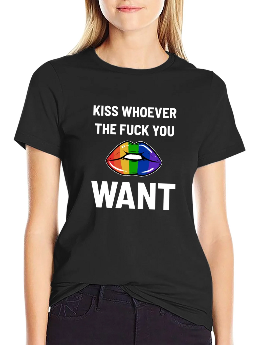 Kiss Whoever You Want Rainbow Lips Graphic Tee product image 2