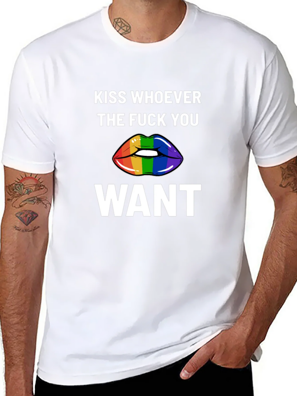 Kiss Whoever You Want Rainbow Lips Graphic Tee product image 7