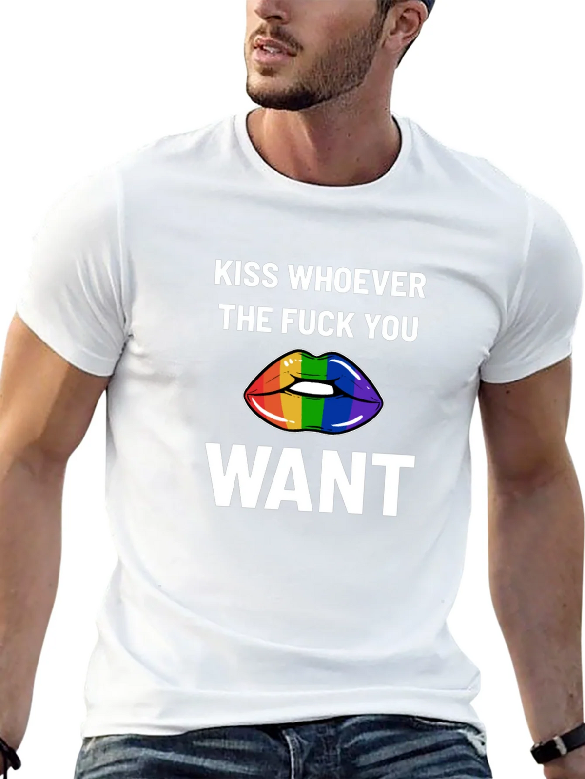 Kiss Whoever You Want Rainbow Lips Graphic Tee product image 12