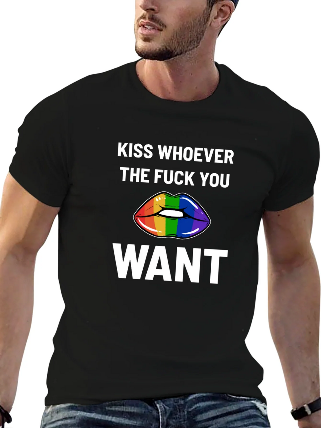 Kiss Whoever You Want Rainbow Lips Graphic Tee product image 6