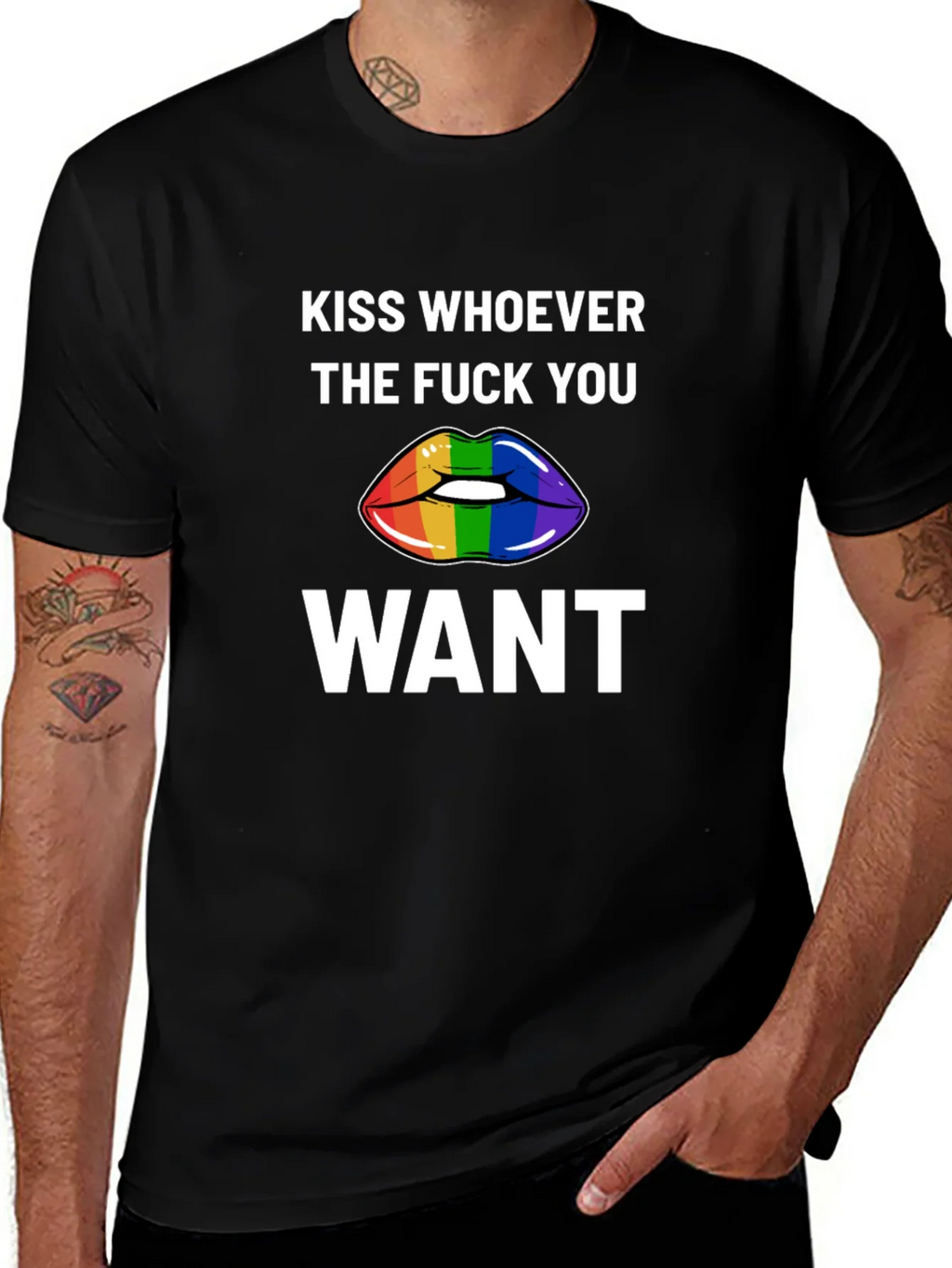 Kiss Whoever You Want Rainbow Lips Graphic Tee product image 1