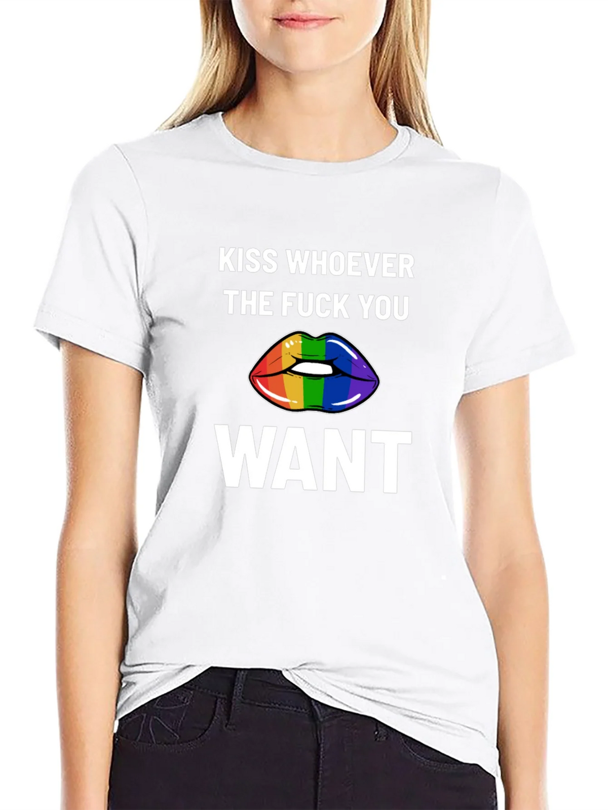Kiss Whoever You Want Rainbow Lips Graphic Tee product image 8