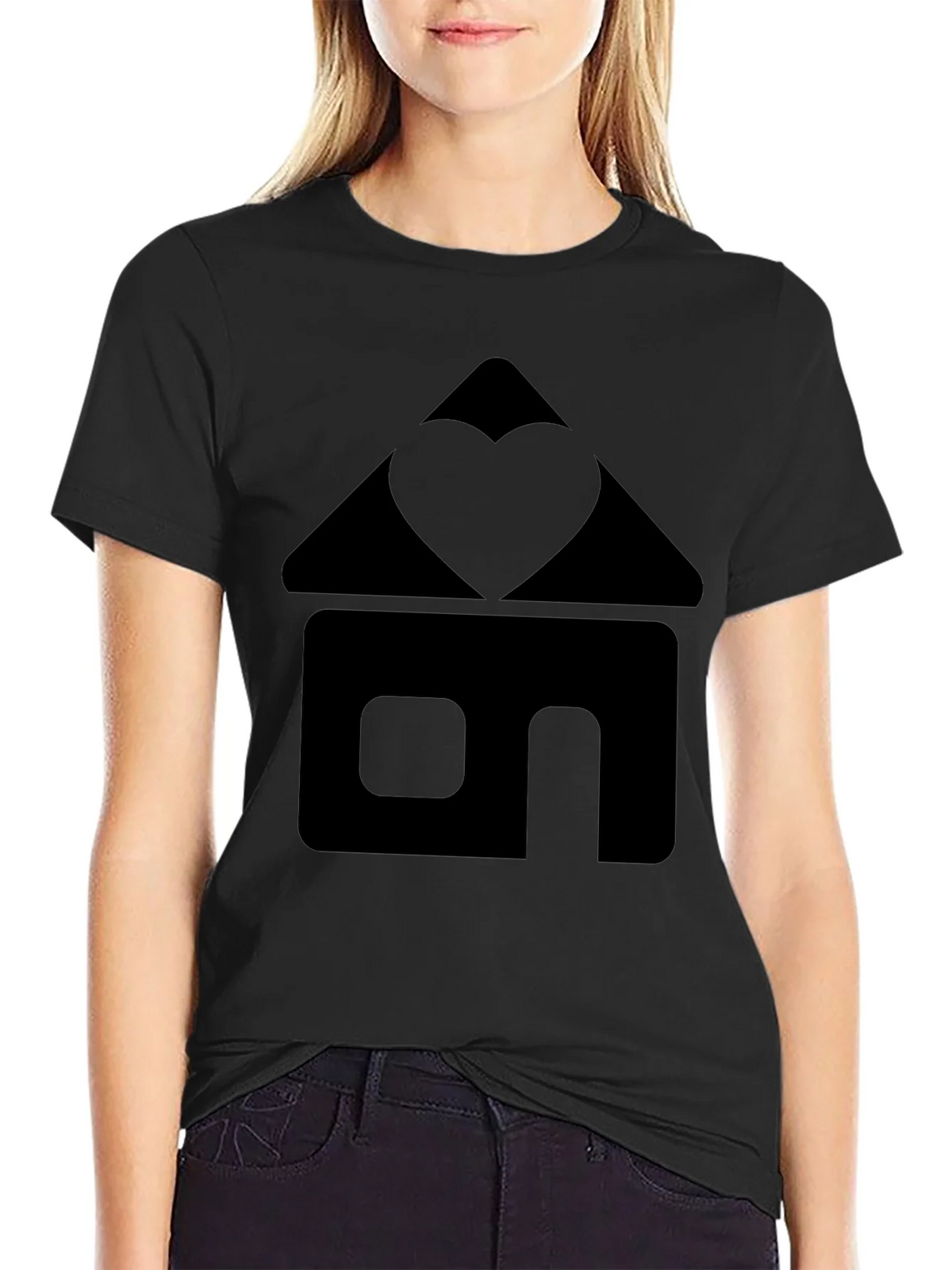 Heart Home Graphic Tee - Black Cotton T-Shirt product image 2