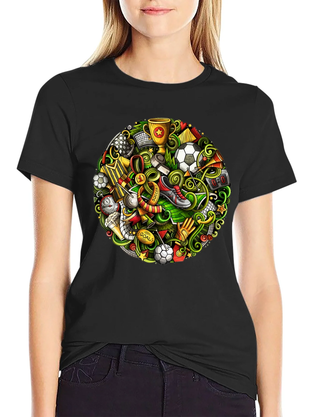 Soccer Doodle Graphic Tee - Black Cotton T-Shirt product image 1
