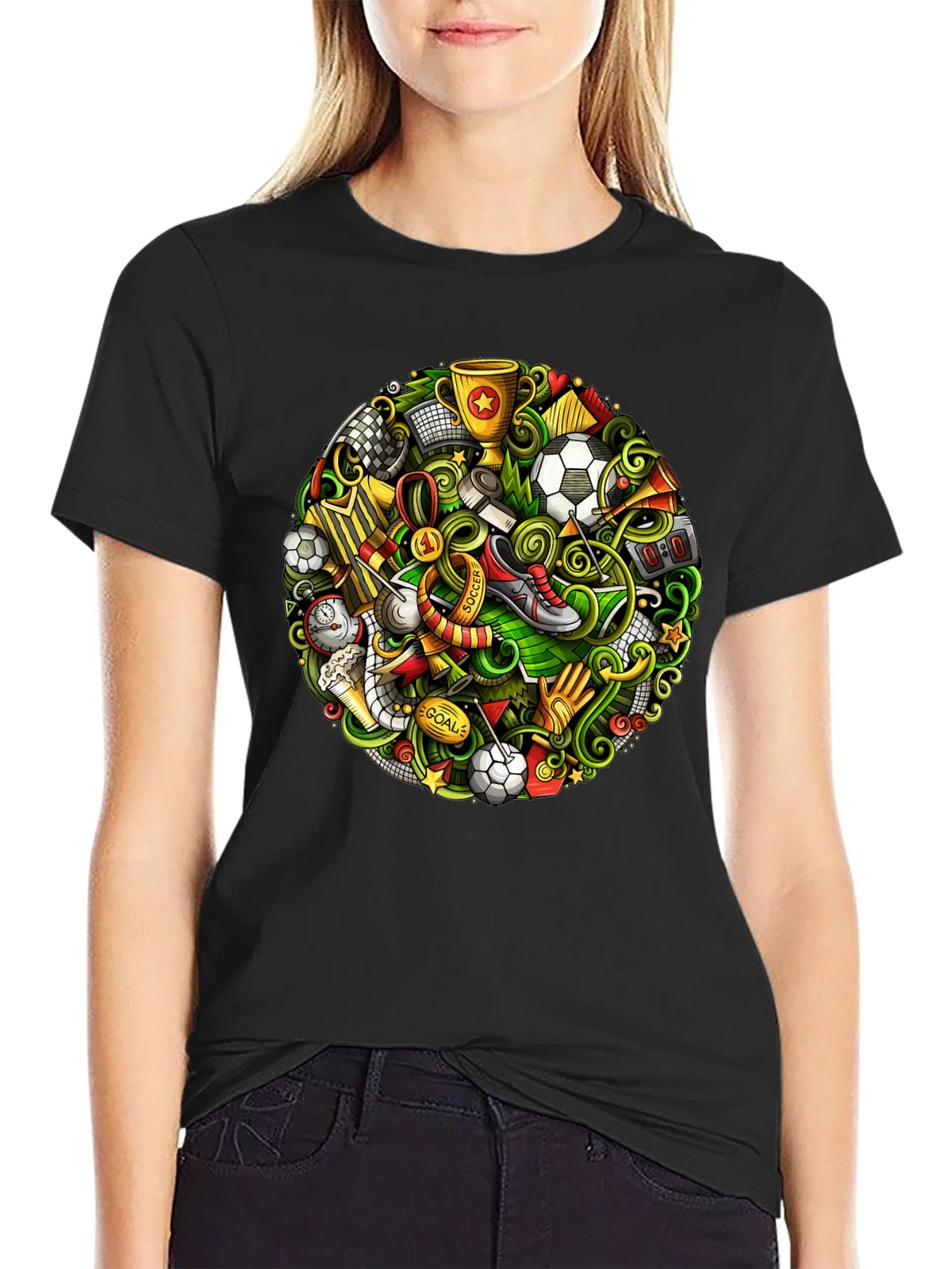 Soccer Doodle Graphic Tee - Black Cotton T-Shirt product image 1