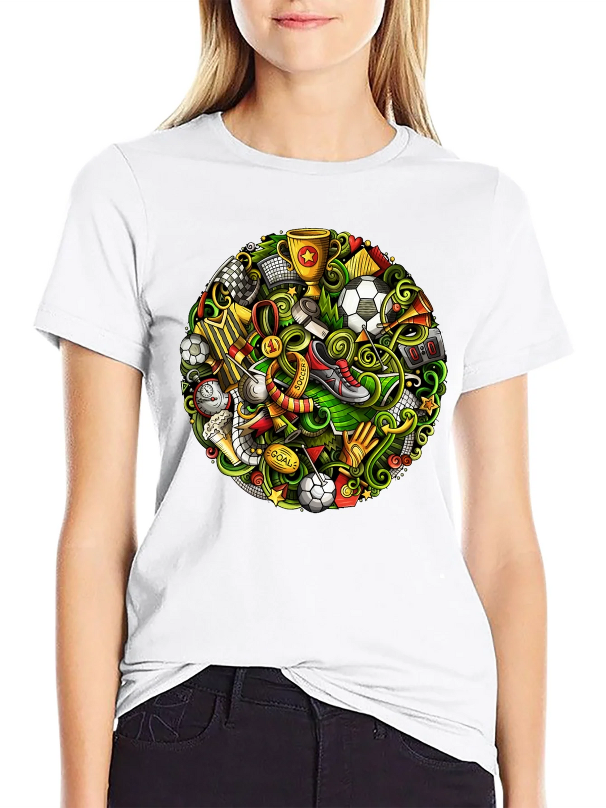 Soccer Doodle Graphic Tee - Black Cotton T-Shirt product image 2