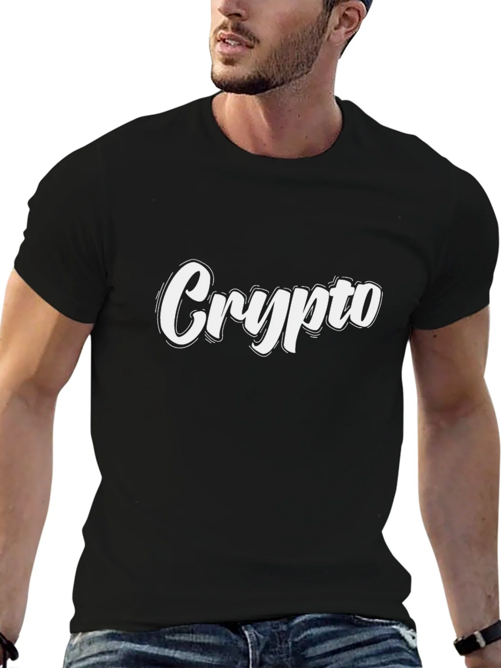Crypto White Graphic Black T-Shirt product image 6