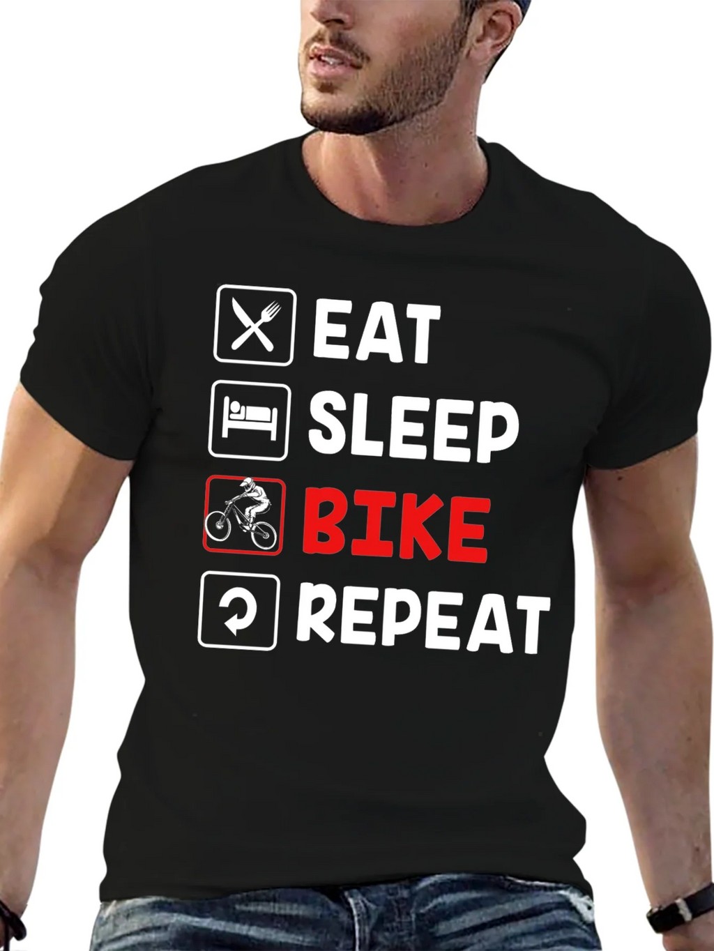 Eat Sleep Bike Repeat Black T-Shirt product image 6