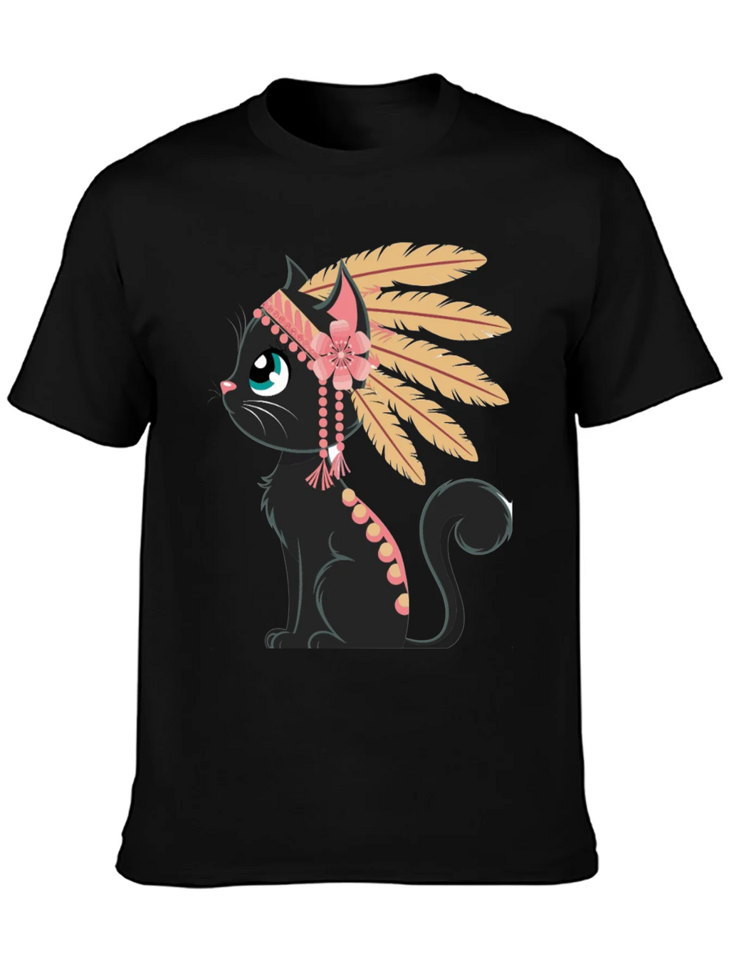 Indian Cat T-Shirt - Black Tee with Graphic product image 3