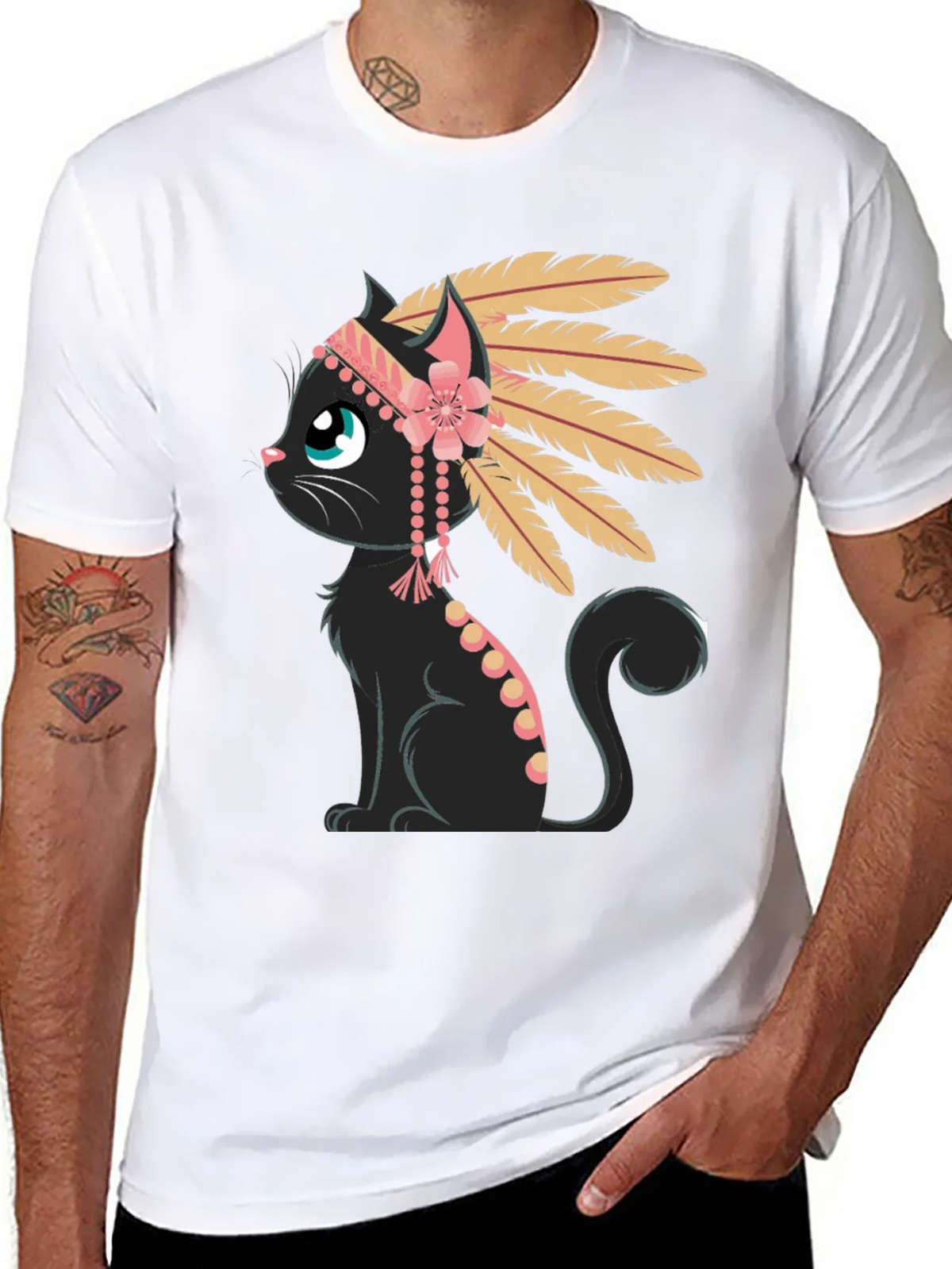 Indian Cat T-Shirt - Black Tee with Graphic product image 7