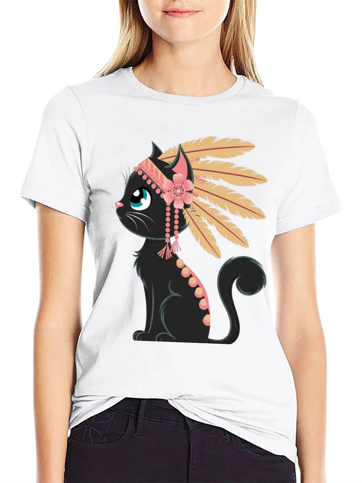 Indian Cat T-Shirt - Black Tee with Graphic product image 8