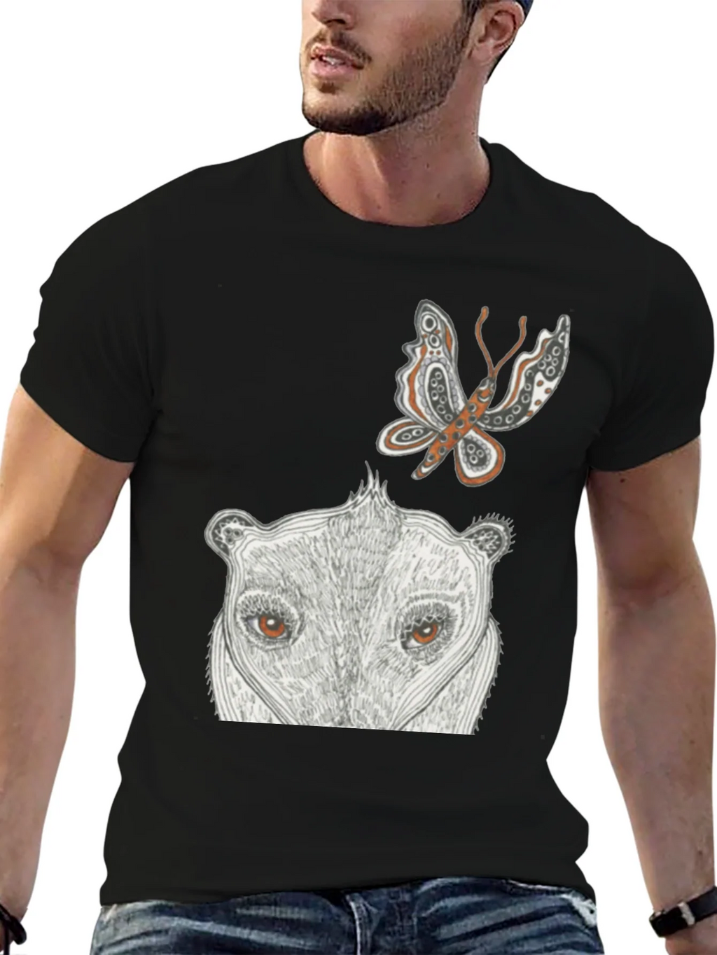 Artistic Graphic Tee - Butterfly & Animal Face product image 6