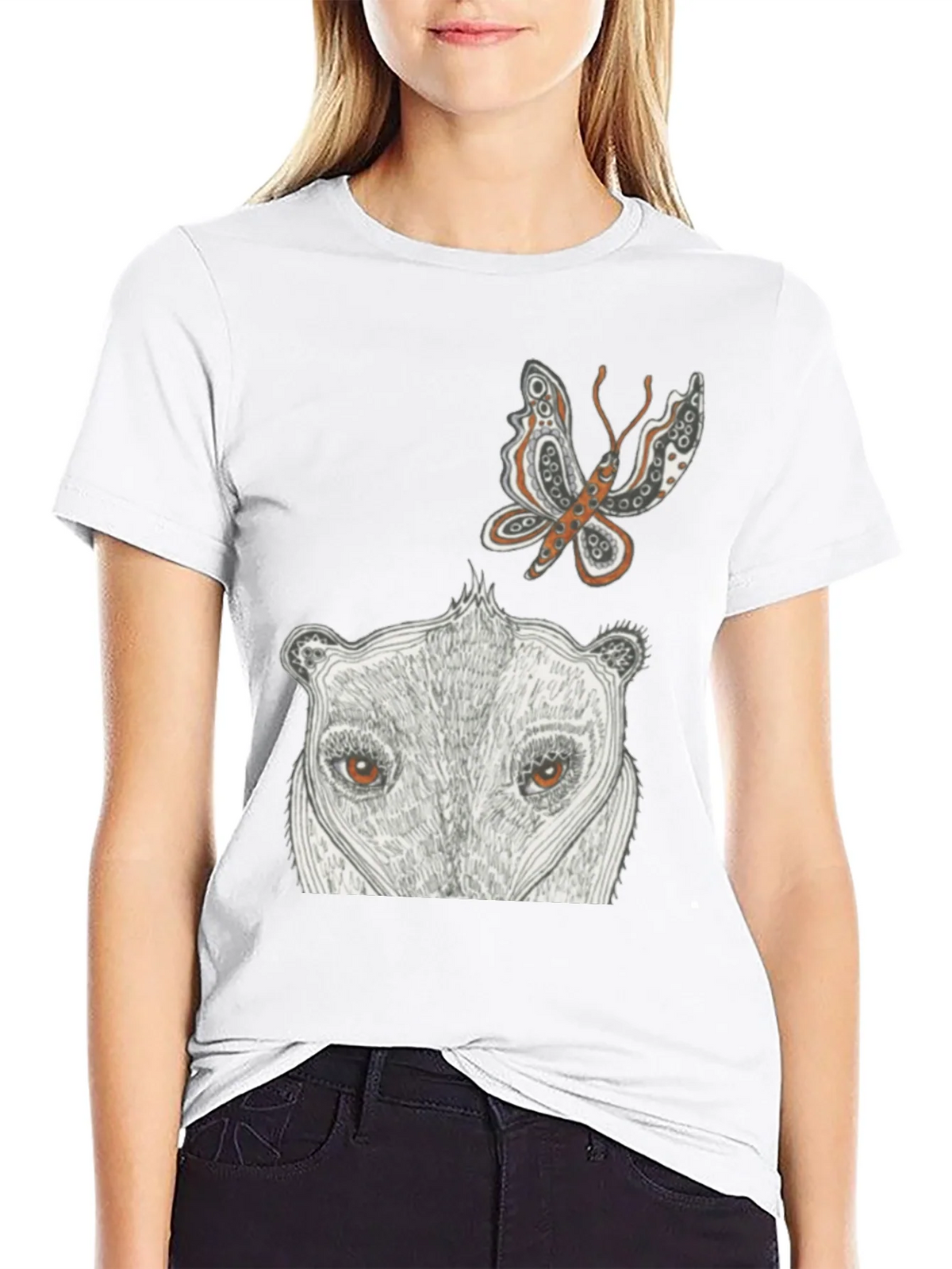 Artistic Graphic Tee - Butterfly & Animal Face product image 8