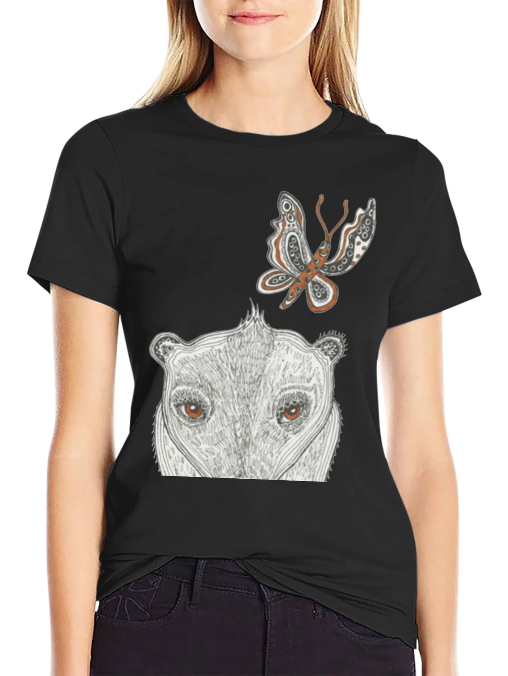 Artistic Graphic Tee - Butterfly & Animal Face product image 2