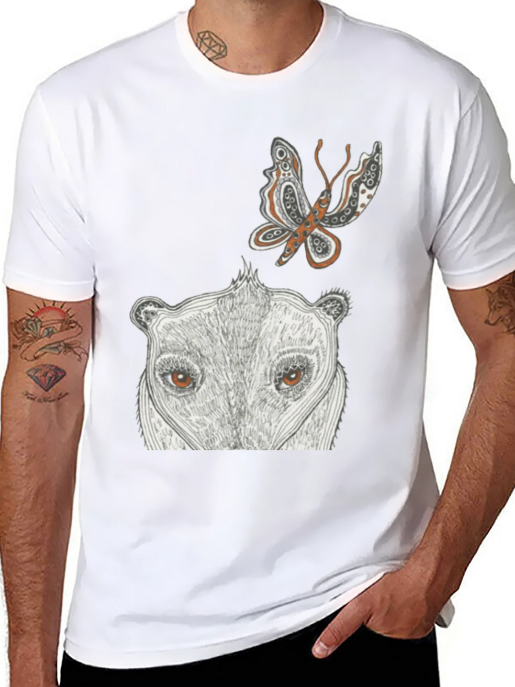 Artistic Graphic Tee - Butterfly & Animal Face product image 7