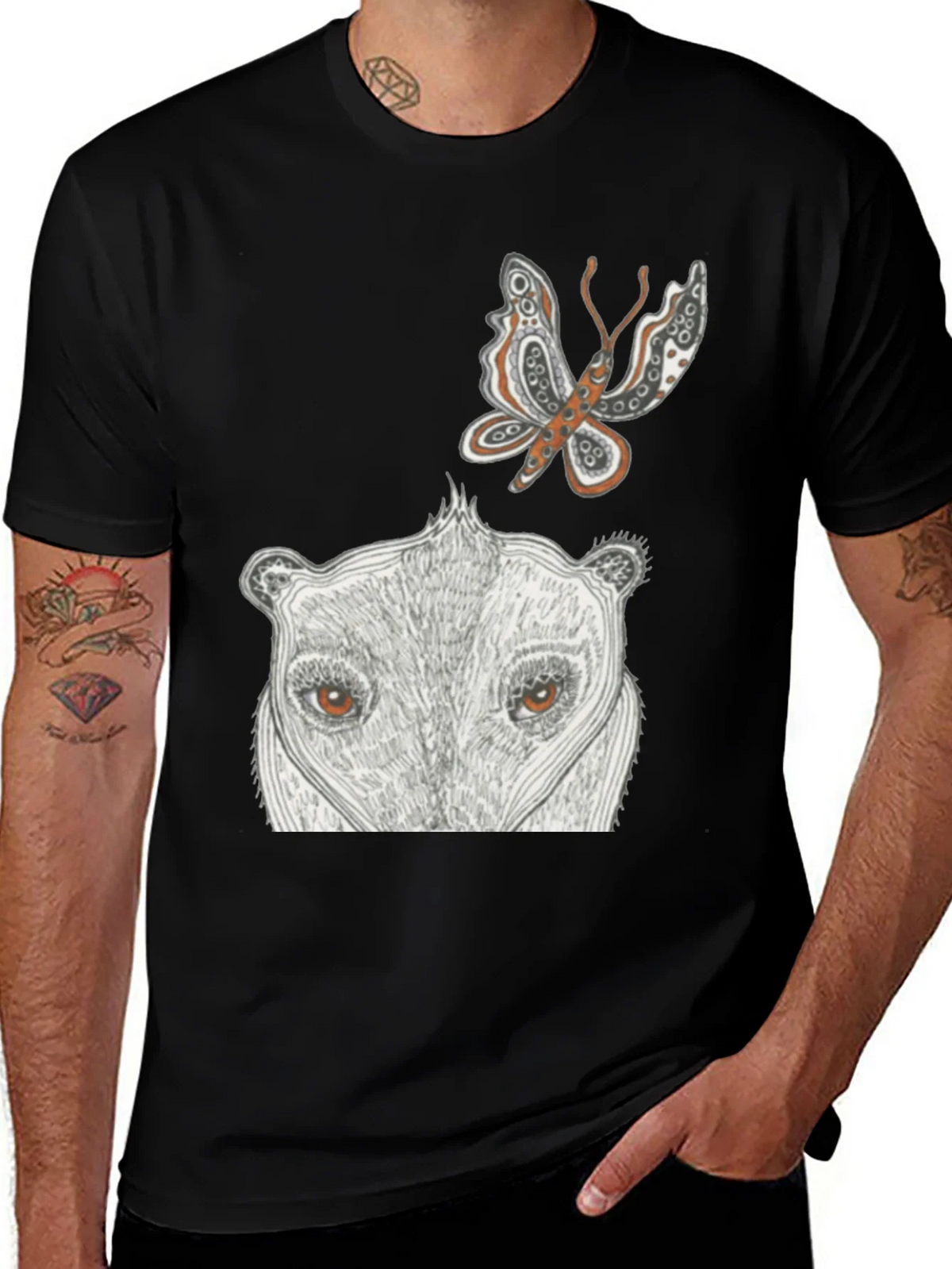 Artistic Graphic Tee - Butterfly & Animal Face product image 1