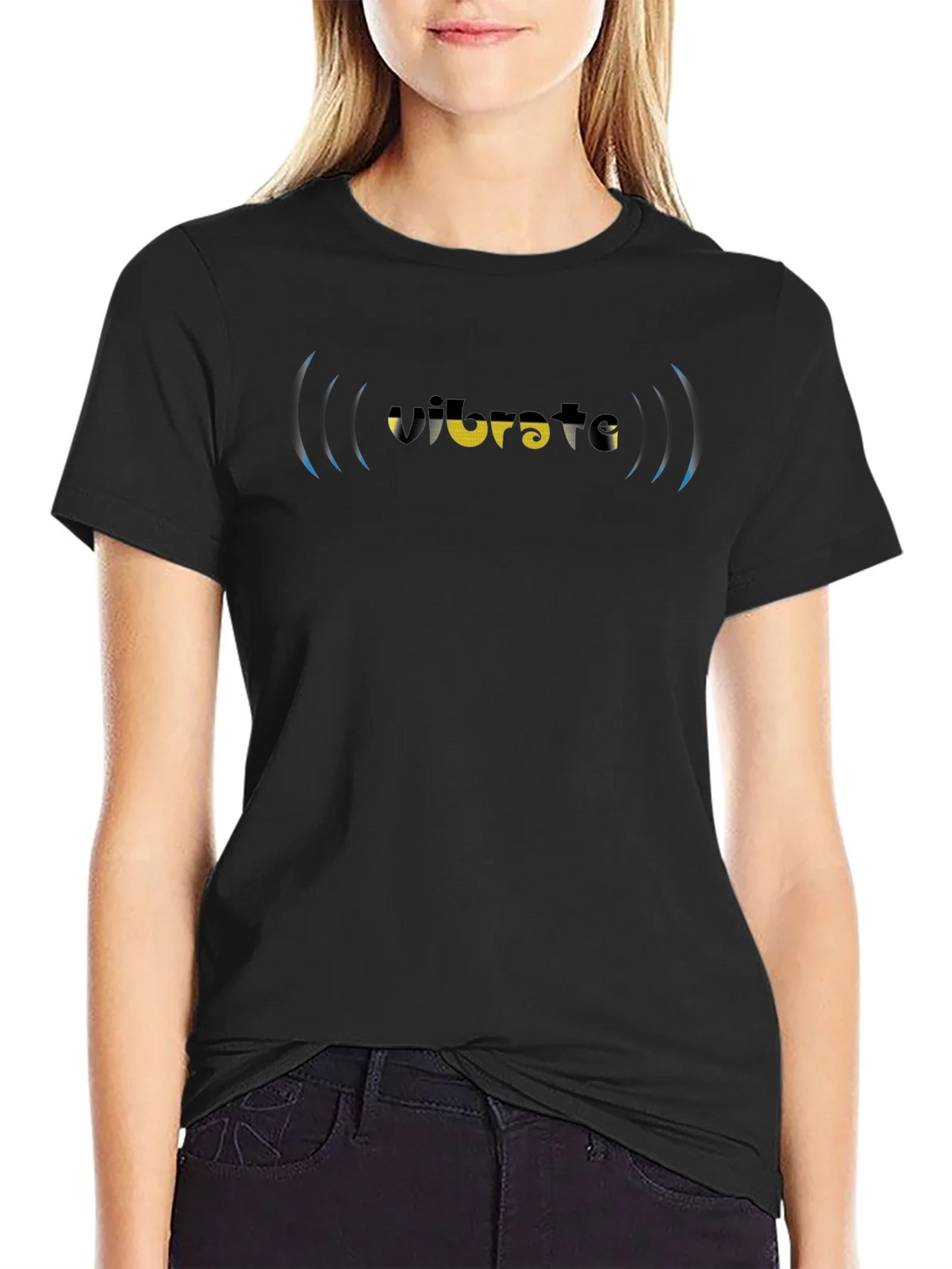 Vibrate Graphic Tee - Black Cotton Blend T-Shirt product image 2