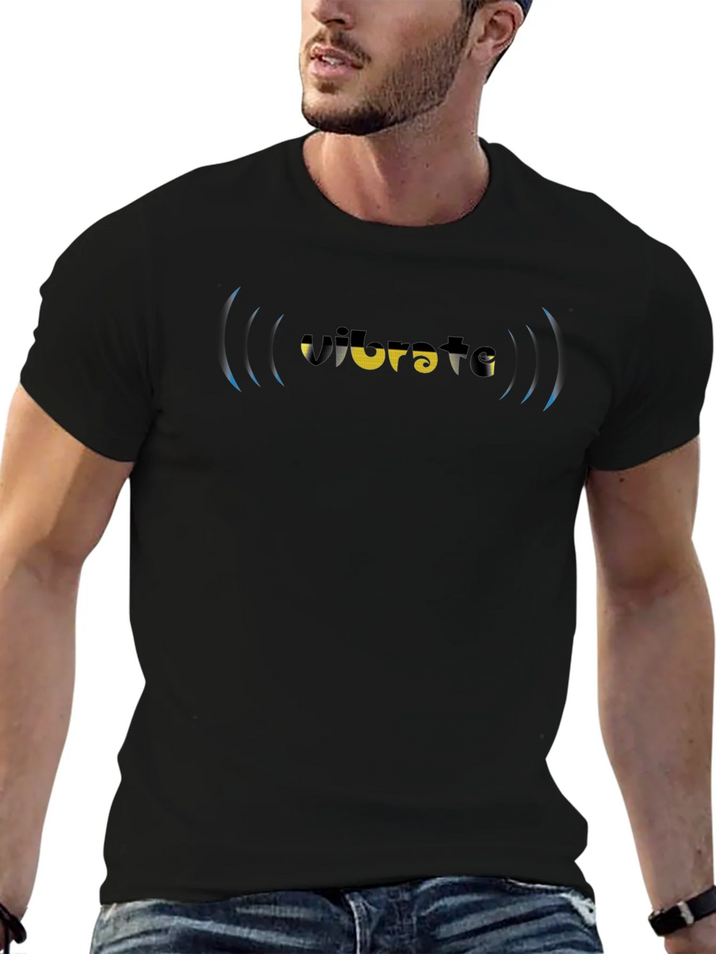 Vibrate Graphic Tee - Black Cotton Blend T-Shirt product image 6