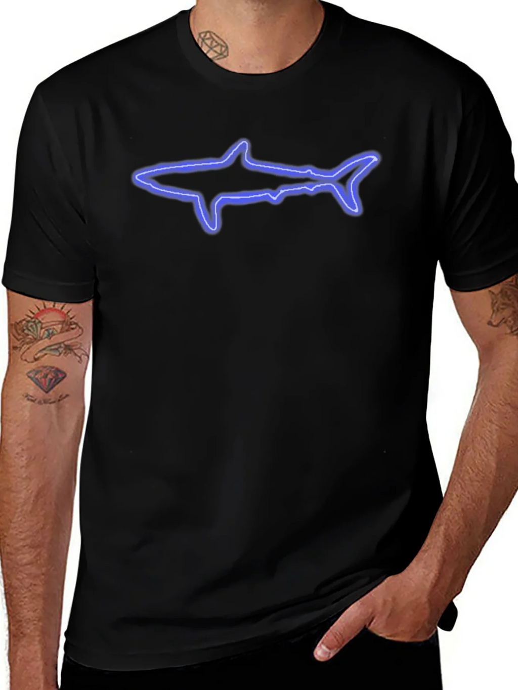 Neon Shark Graphic Black T-Shirt product image 1